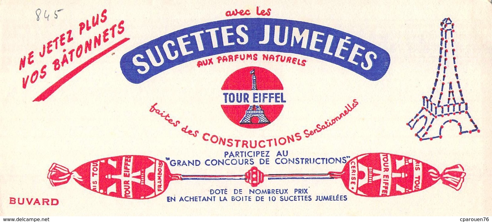 Ancien Buvard Collection SUCETTES JUMELEES TOUR EIFFEL - Sucreries & Gâteaux