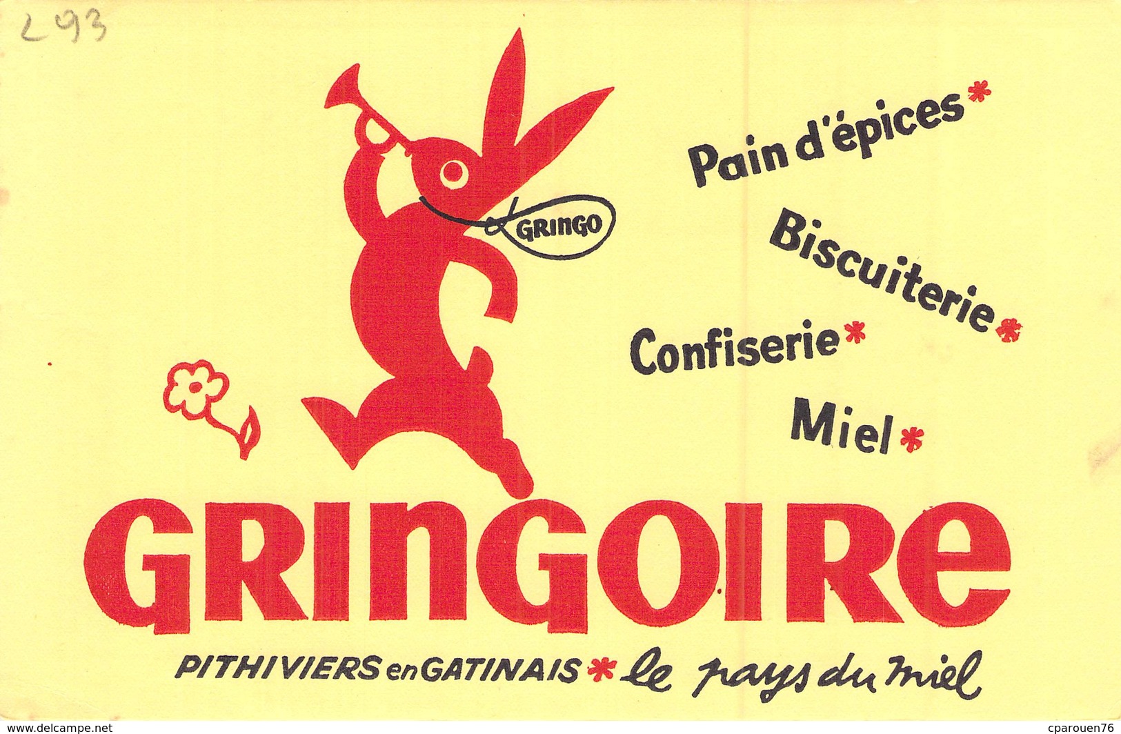 Ancien Buvard Collection PAIN D EPICES GRINGOIRE LAPIN PITHIVIERS EN GATINAIS - Pain D'épices