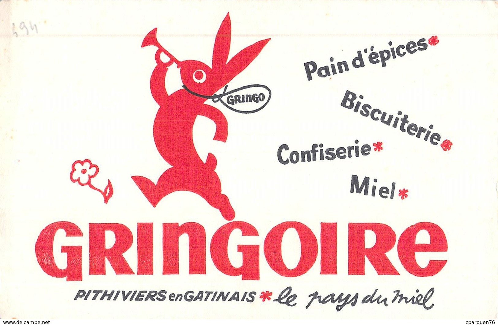 Ancien Buvard Collection PAIN D EPICES GRINGOIRE LAPIN PITHIVIERS EN GATINAIS - Pain D'épices