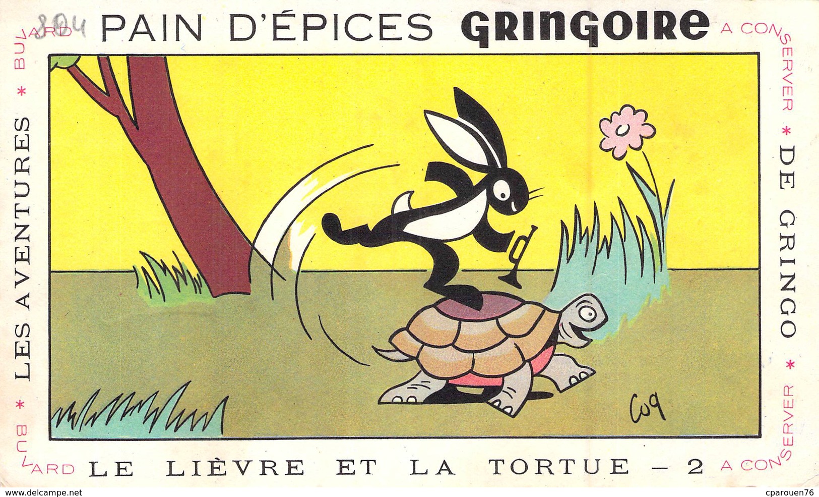 Ancien Buvard Collection PAIN D EPICES GRINGOIRE LE LIEVRE ET LA TORTUE 2 COQ - Pan De Especias