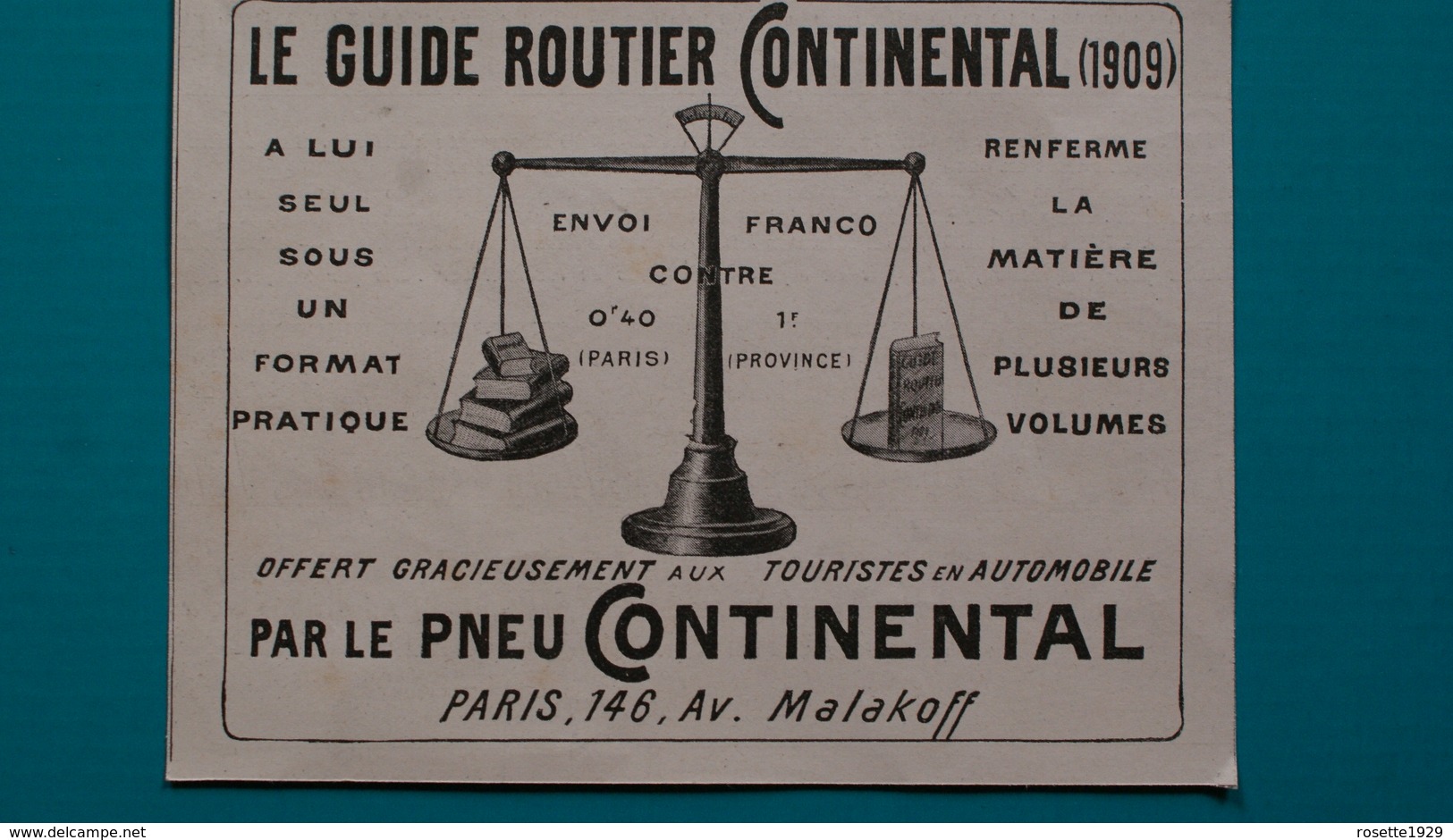 Pub  Le Guide Routier Continental 1909 - Publicités