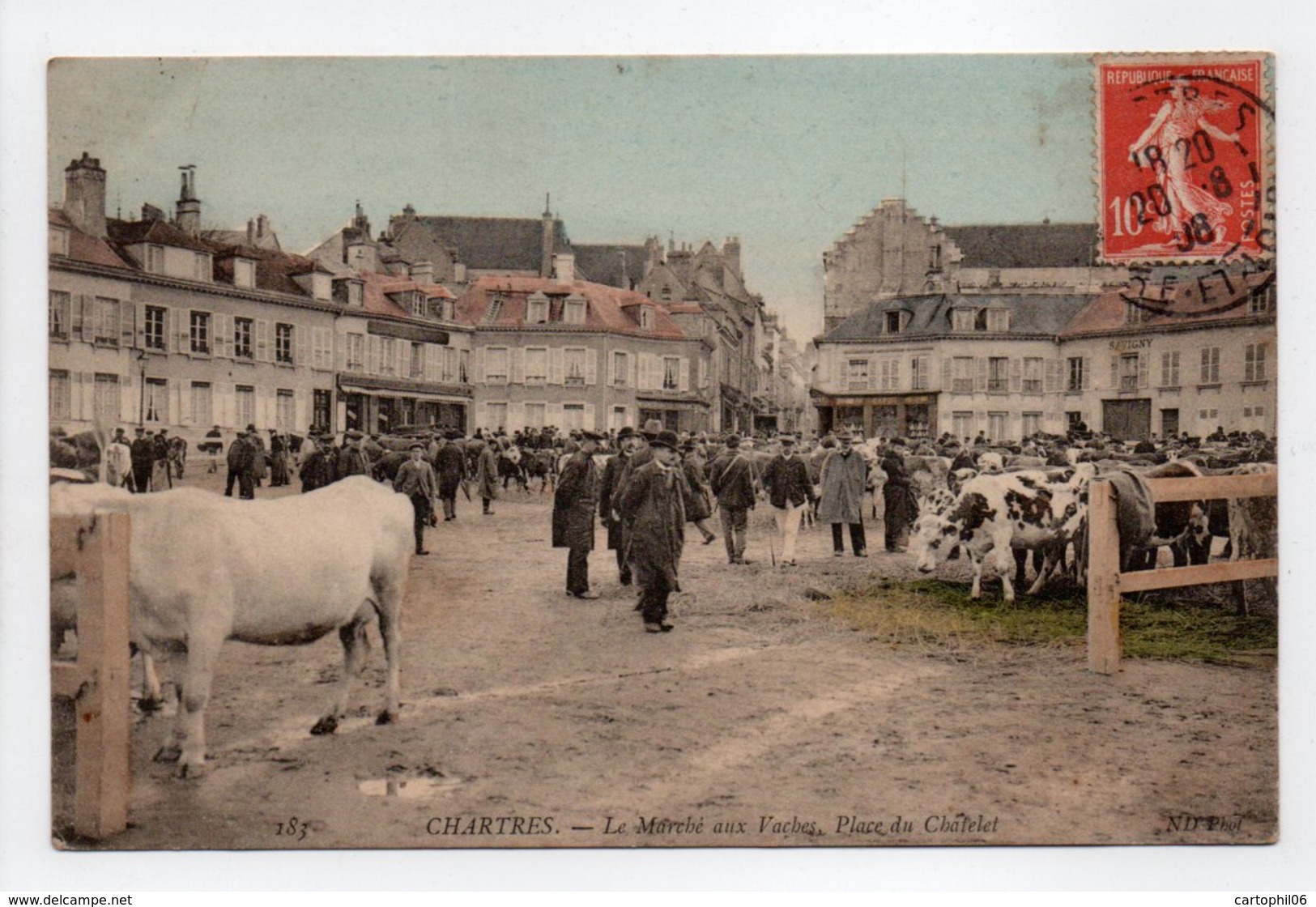 - CPA CHARTRES (28) - Le Marché Aux Vaches 1908, Place Du Chatelet (belle Animation) - Photo Neurdein 183 - - Chartres