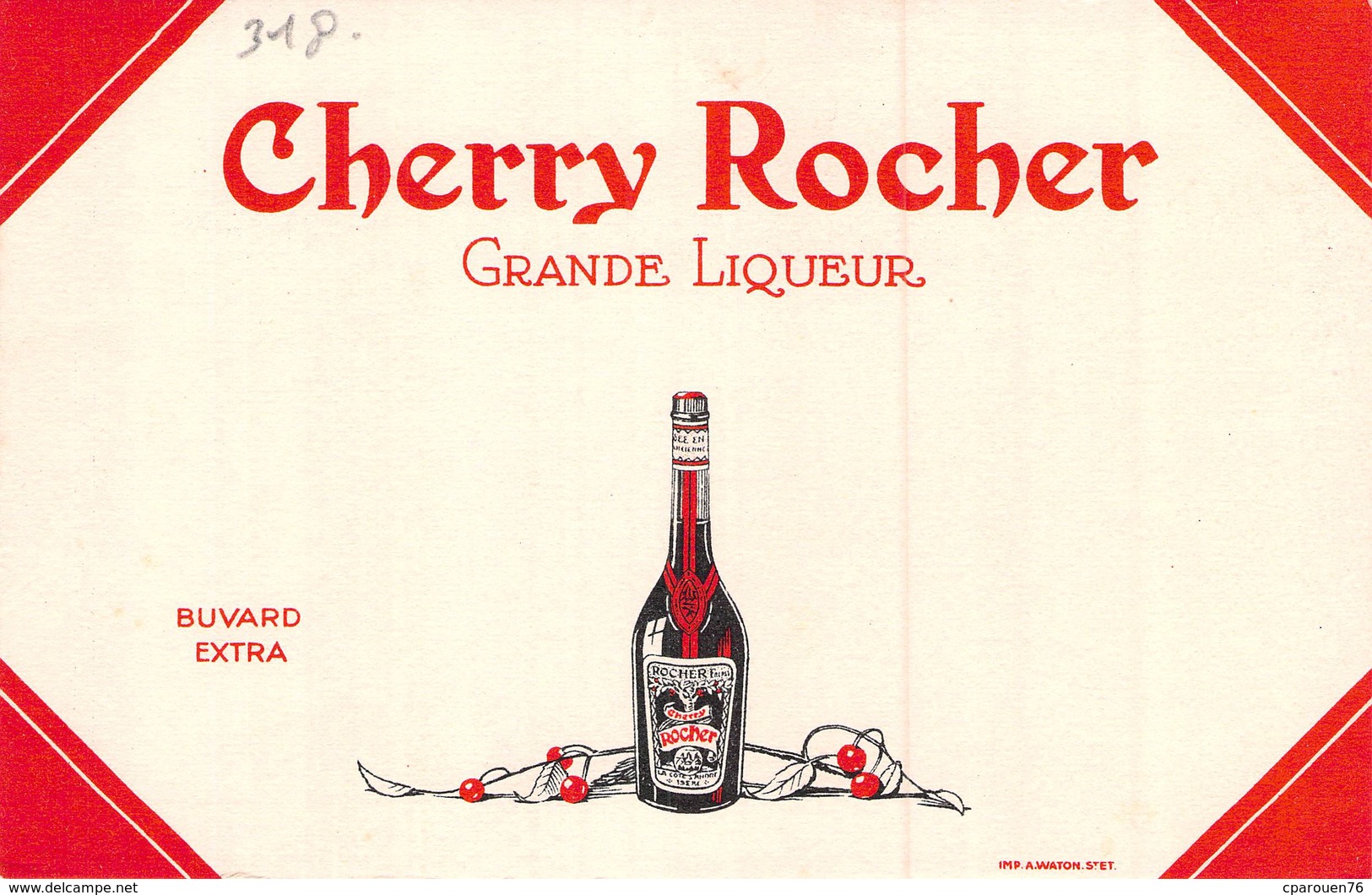 Ancien Buvard Collection  LIQUEUR CHERRY ROCHER - Liqueur & Bière