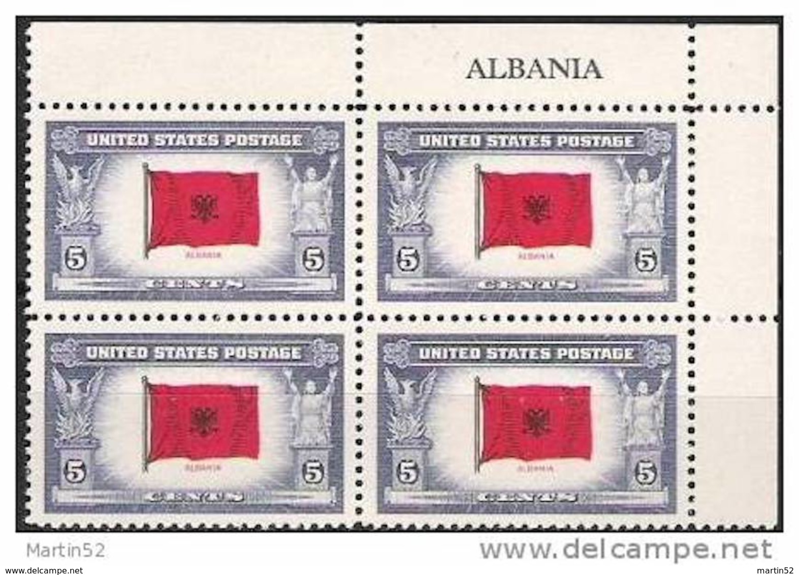USA 1943: Flags Of Occupied Countries  "ALBANIA" Block Michel-No.512  ** MNH - Plattennummern