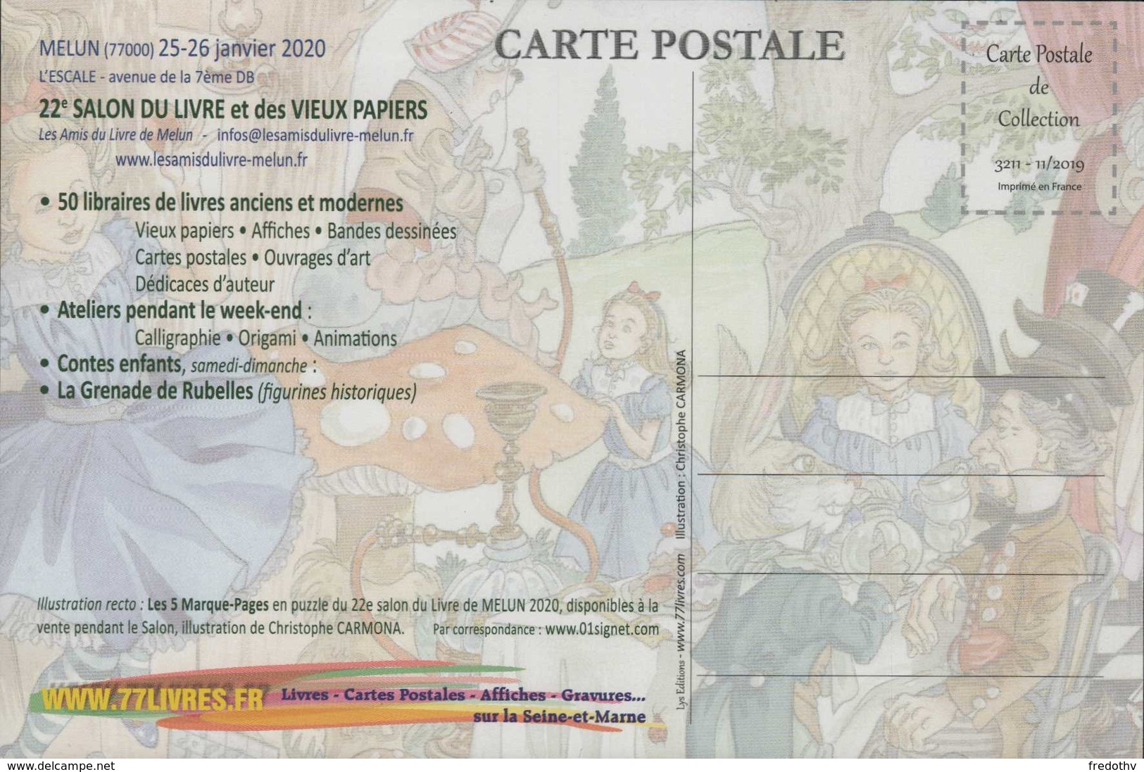 Carte Postale 22 Salon Du Livre Et Des Vieux Papiers Melun 2020 ILLUSTRATEUR CARMONA ALICE AU PAYS DES MERVEILLES - Cartoline Postali