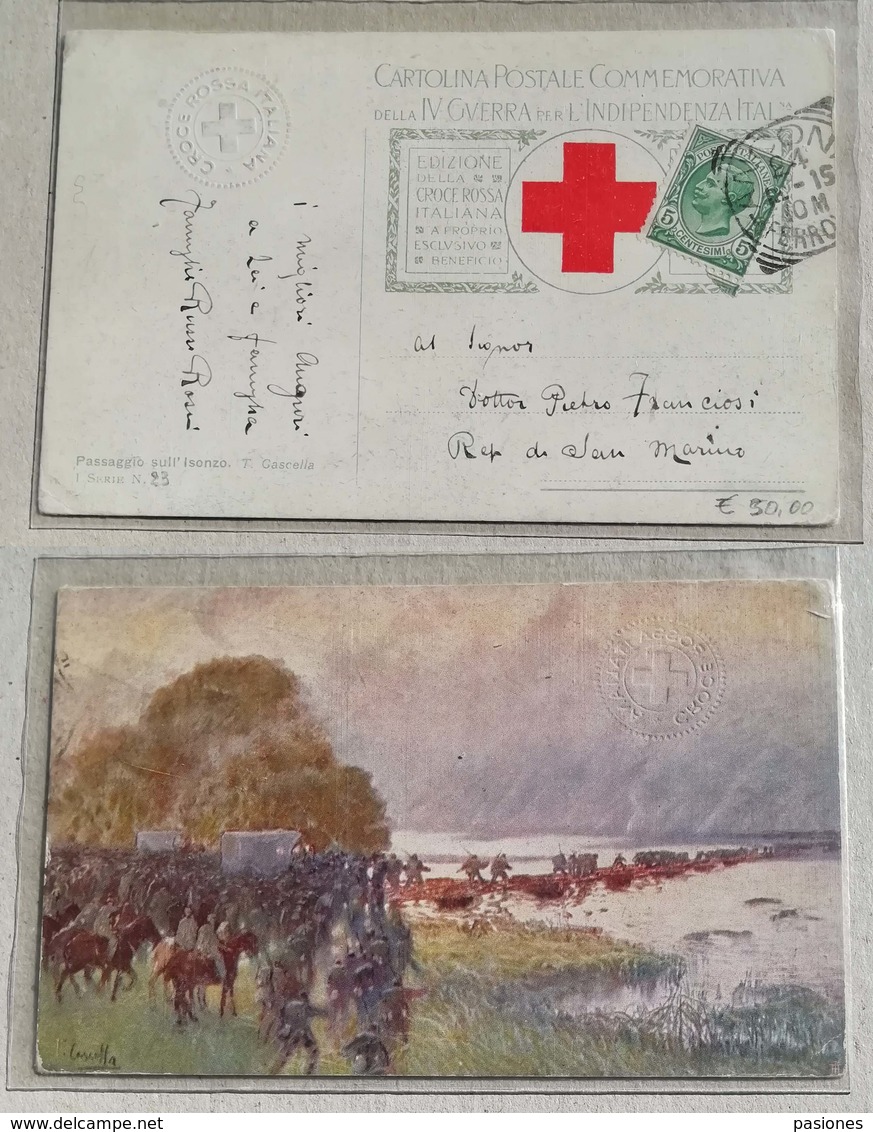 Cartolina Postale Commemorativa IV Guerra Per L'Indipendenza Ital. Edizione C.R.I. - 24/01/1915 Ancona-Rep.San Marino - Storia Postale