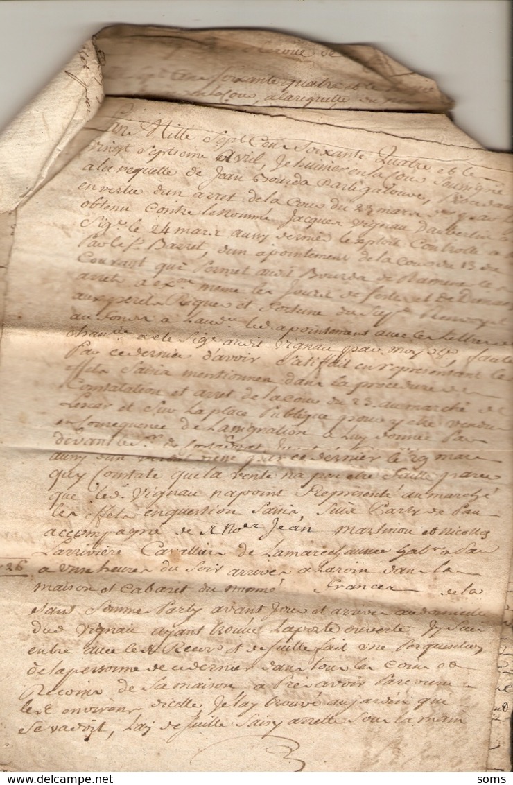 Lot De 3 Vieux Papiers Du Béarn, 1764, Bourda D'Artiguelouve Contre Vignau D'Aubertin, Marché De Lescar, Saisie, Prison - Documents Historiques