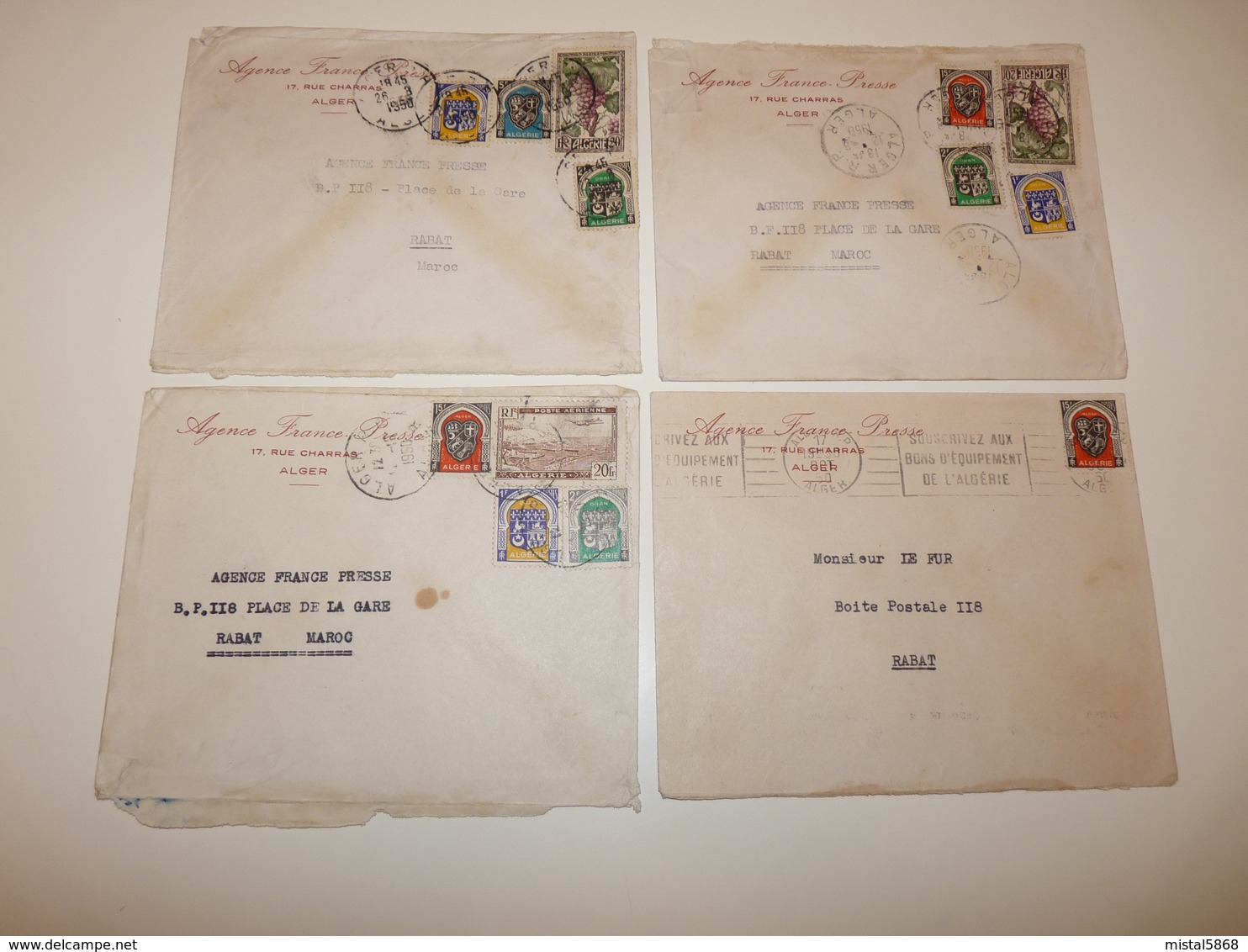 LOT 4 LETTRES A EN-TETE AGENCE FRANCE PRESSE 17 RUE CHARRAS ALGER RABAT MAROC ANNEE 1950 - Brieven En Documenten