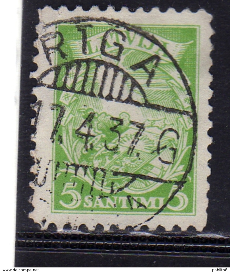 LATVIA LETTLAND LETTONIA LATVIJA 1934 ARMS AND SHIELD STEMMA ARMOIRIES 5s USATO USED OBLITERE' - Lettonia