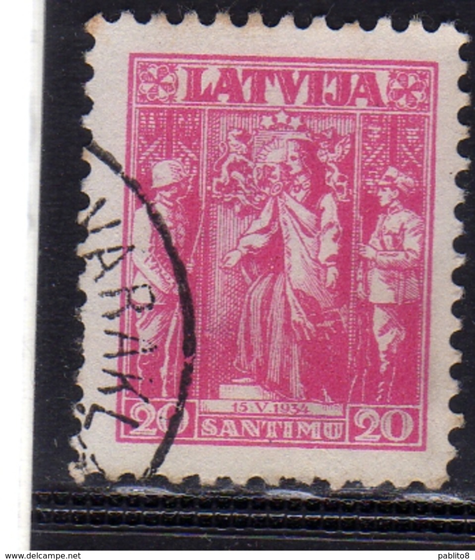 LATVIA LETTLAND LETTONIA LATVIJA 1934 ALLEGORY ALLEGORIA 20s USATO USED OBLITERE' - Lettonia