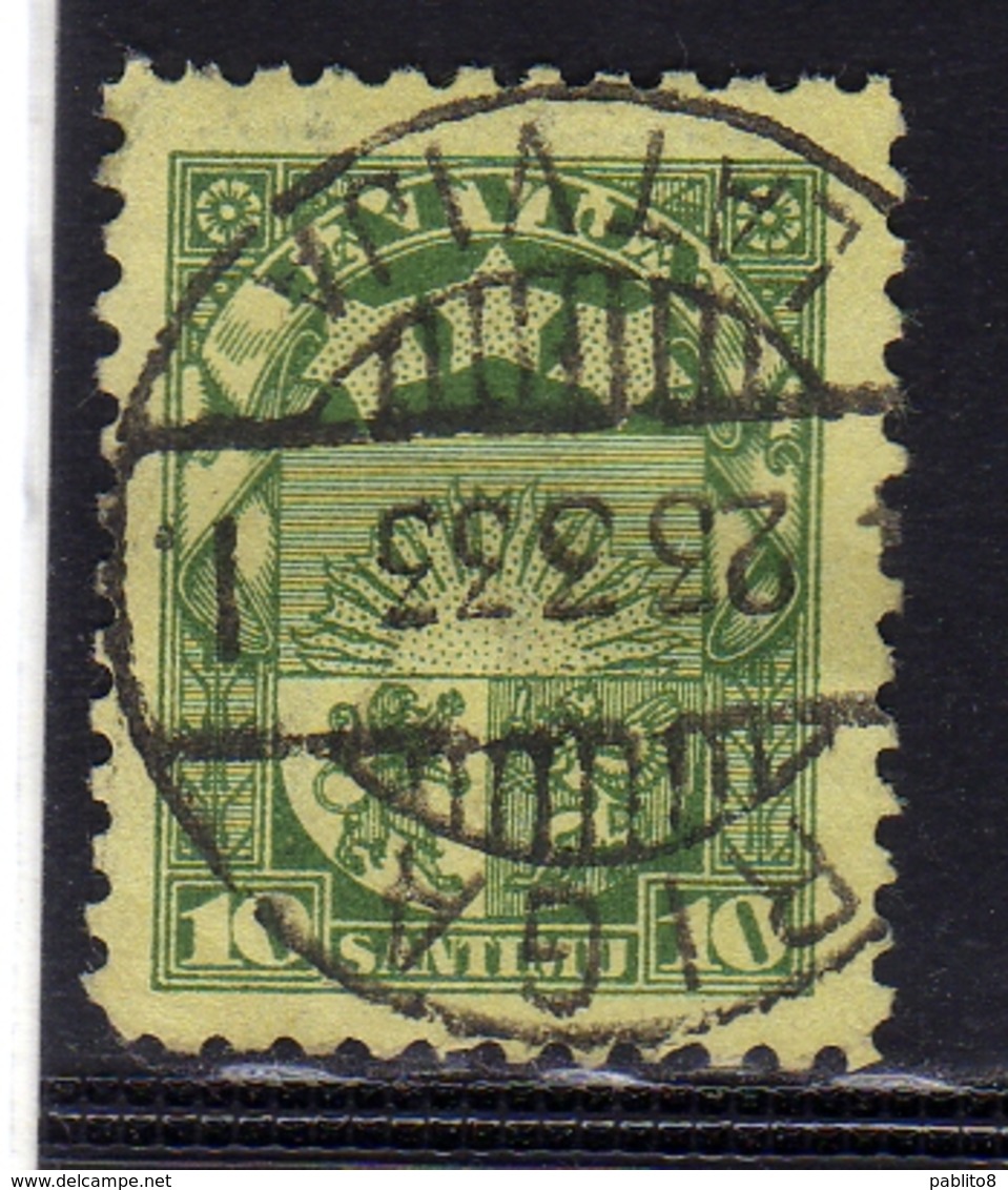 LATVIA LETTLAND LETTONIA LATVIJA 1934 ARMS AND SHIELD STEMMA ARMOIRIES 10s USATO USED OBLITERE' - Lettonia