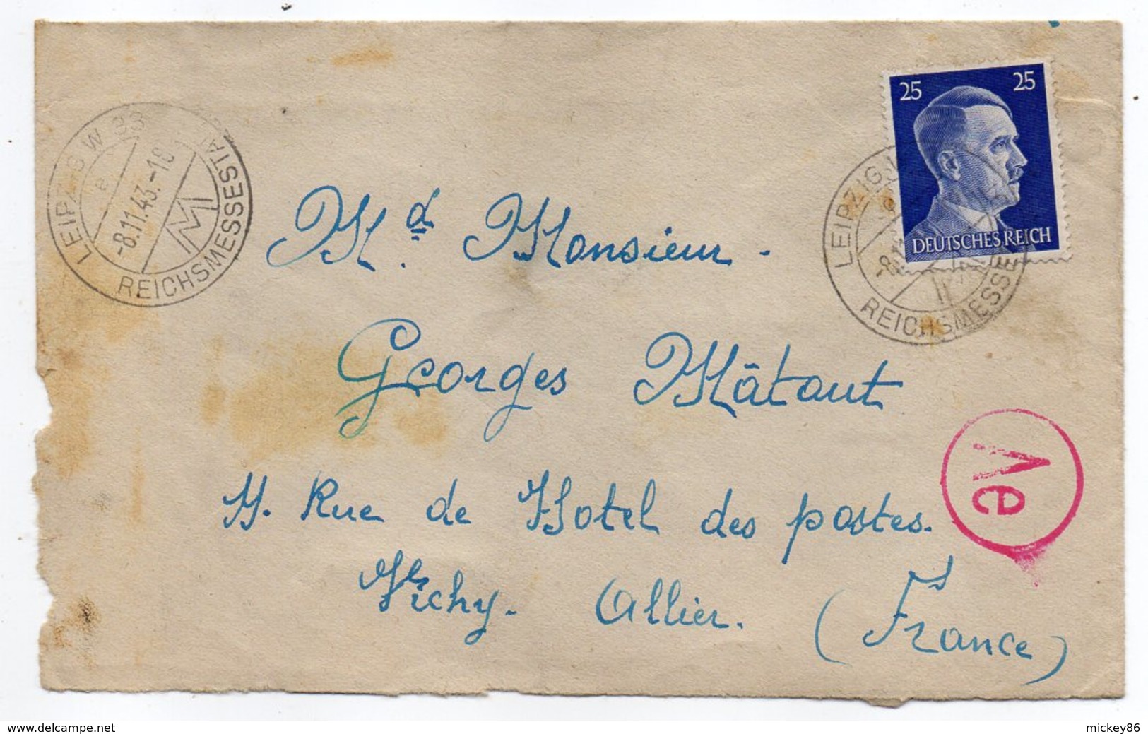 Allemagne --1943--tp N° 717 Sur Lettre Censurée  De Leipizg W 33  Pour LIGNIERES-18 (France)............à Saisir - Lettres & Documents