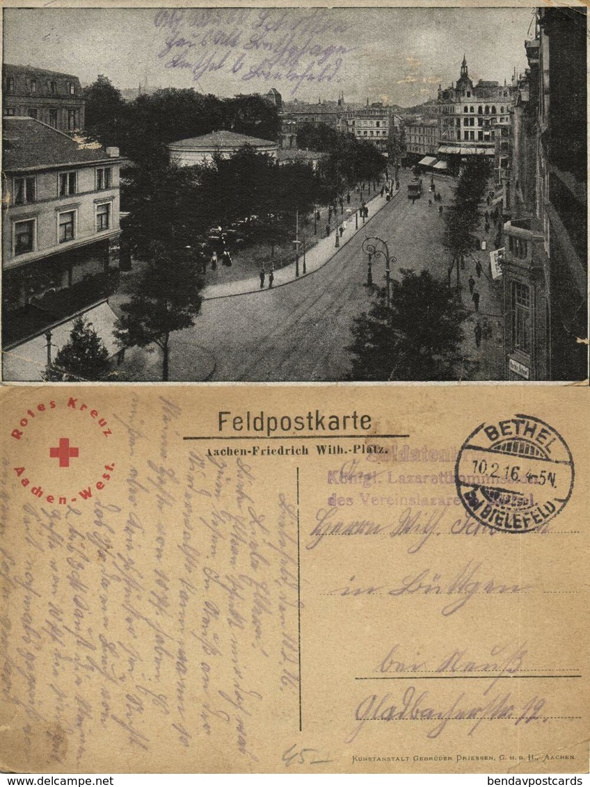 AACHEN, Friedrich Wilhelm Platz, Straßenbahn (1916) Rotes Kreuz AK - Aken