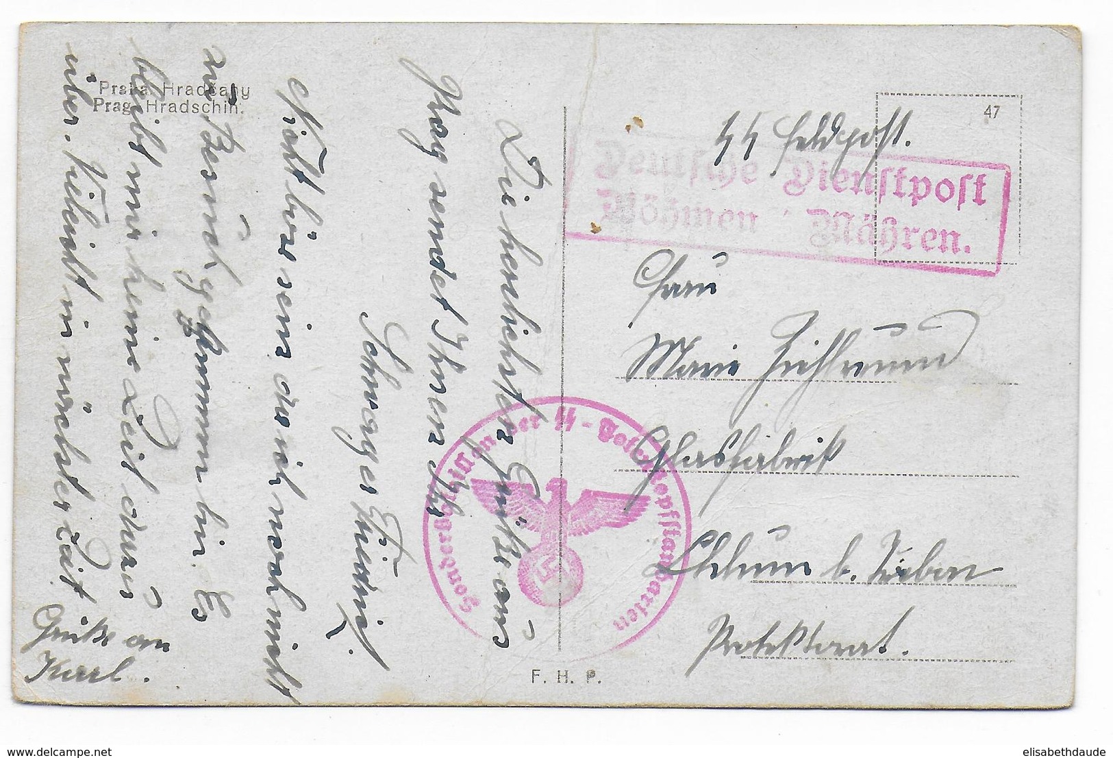 SS FELDPOST  - CARTE Du SONDERBATAILLON DER SS - TOTENKOPFSTANDARTEN ! CHARGES Des CAMPS De CONCENTRATION - PRAGUE - Lettres & Documents