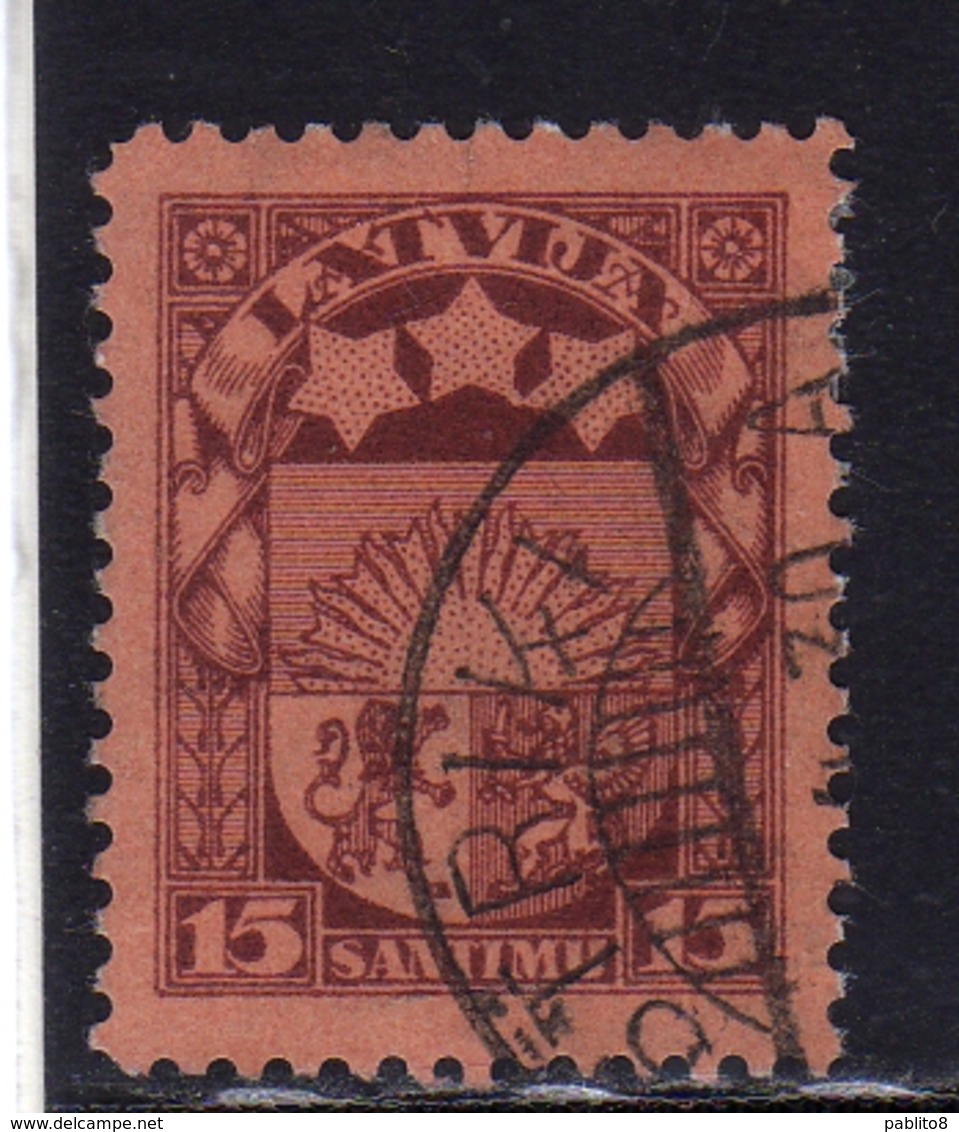 LATVIA LETTLAND LETTONIA LATVIJA 1923 1925 ARMS AND STARS FOR VIDZEME KURZEME LATGALE STEMMA 15s USATO USED OBLITERE' - Lettonia