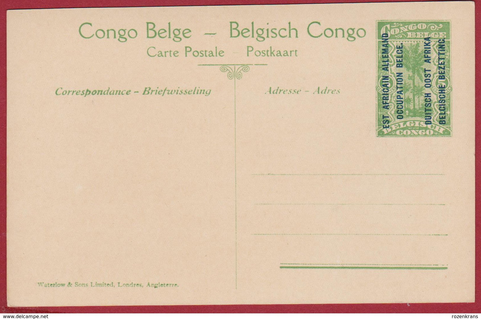 Colonne En Marche Ruanda Belgisch Congo Belge Surchargé Est Africain Allemand Occupation Entier Postal Postwaardestuk - Entiers Postaux