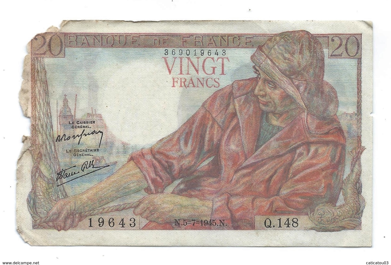 20 Francs Pêcheur  Suite De 3 Billets - Série Q148 - 5/7/1945 - 20 F 1942-1950 ''Pêcheur''