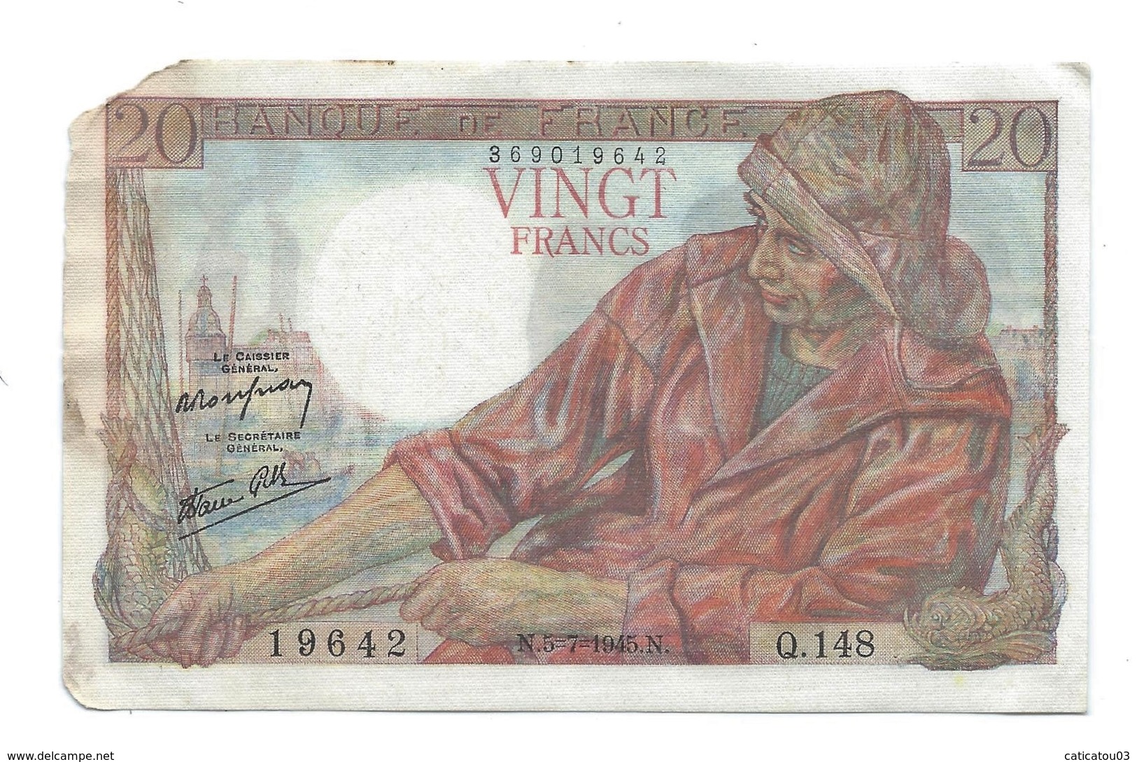 20 Francs Pêcheur  Suite De 3 Billets - Série Q148 - 5/7/1945 - 20 F 1942-1950 ''Pêcheur''