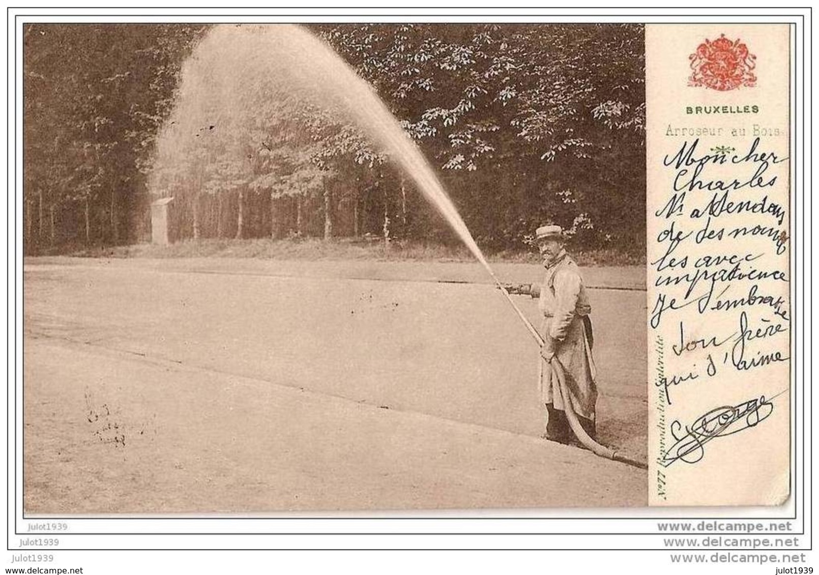 BRUXELLES ..-- Arroseur Au Bois . 1904 Vers CHARLEVILLE ( Emmanuel COCHART )  Voir Verso . - Marktpleinen, Pleinen