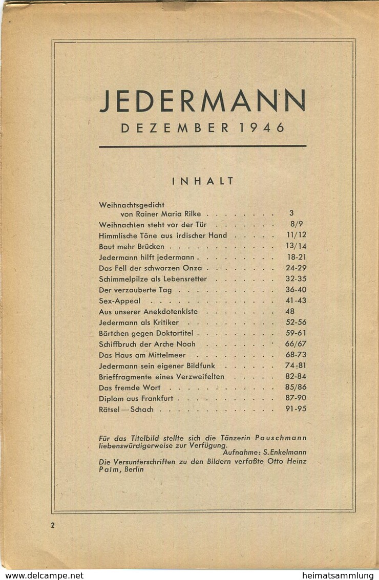 Jedermann - Das Neue Magazin Dezember 1946 - 96 Seiten Mit Vielen Abbildungen - Herausgeber Verlag Buch Und Bild GmbH Be - Other & Unclassified