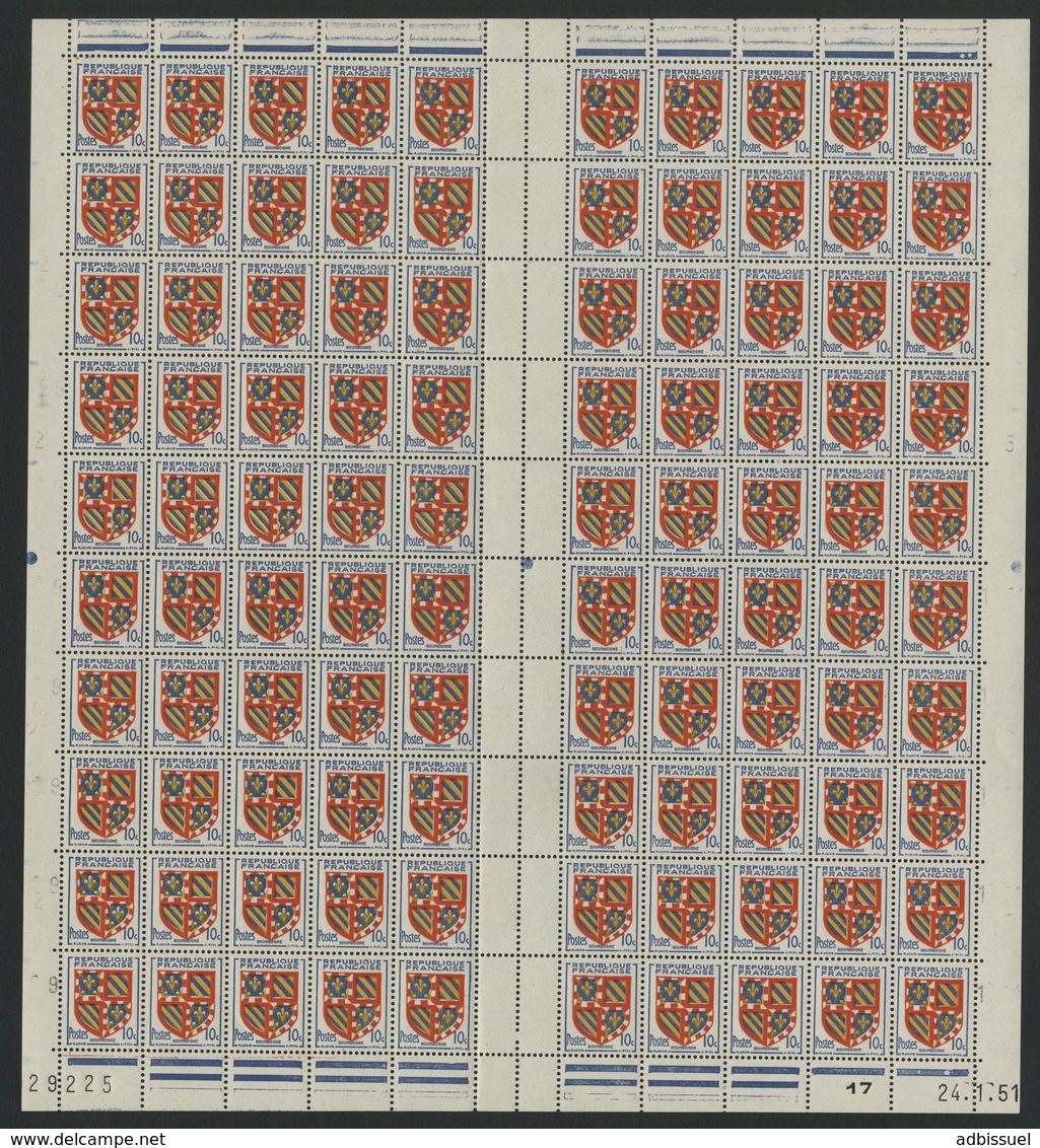 N° 834 Feuille Complète De 100 Ex. "Blason De Bourogne". Neufs ** (MNH). Avec Coin Daté Du 24/1/51. TB - Full Sheets