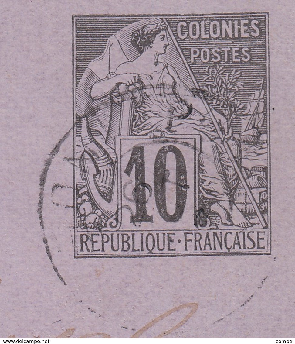 TRES RARE. INDE. CARTE. ENTIER COLONIES ALPHEE DUBOIS 10c. PONDICHERY. 26 OCT 93 POUR PARIS. MODANE A PARIS ROUGE 12 NOV - Cartas & Documentos