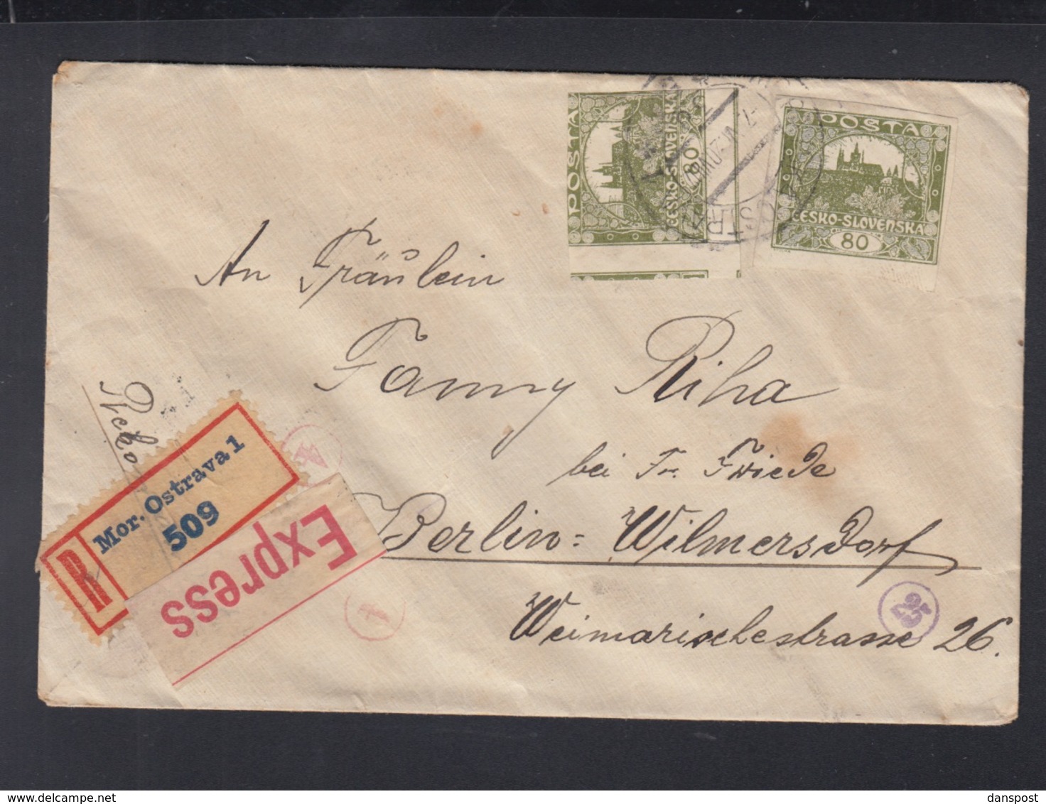 CSR Expresbrief 1920 Mor. Ostrava Nach Berlin Geöffnet - Storia Postale