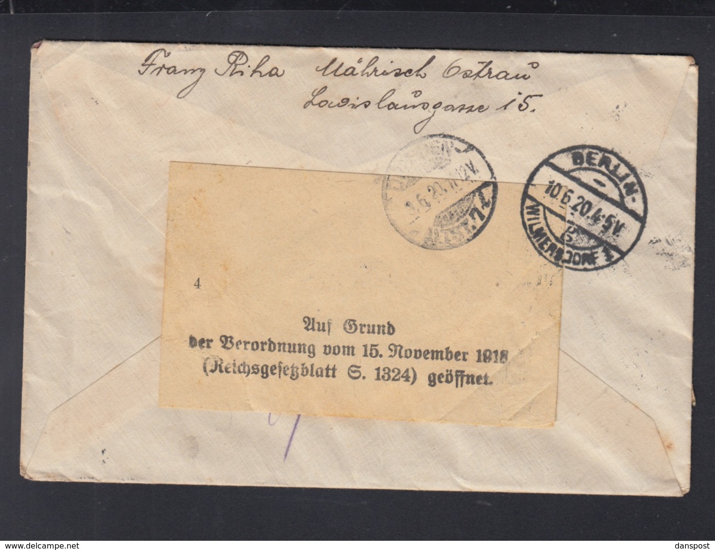 CSR Expresbrief 1920 Mor. Ostrava Nach Berlin Geöffnet - Storia Postale