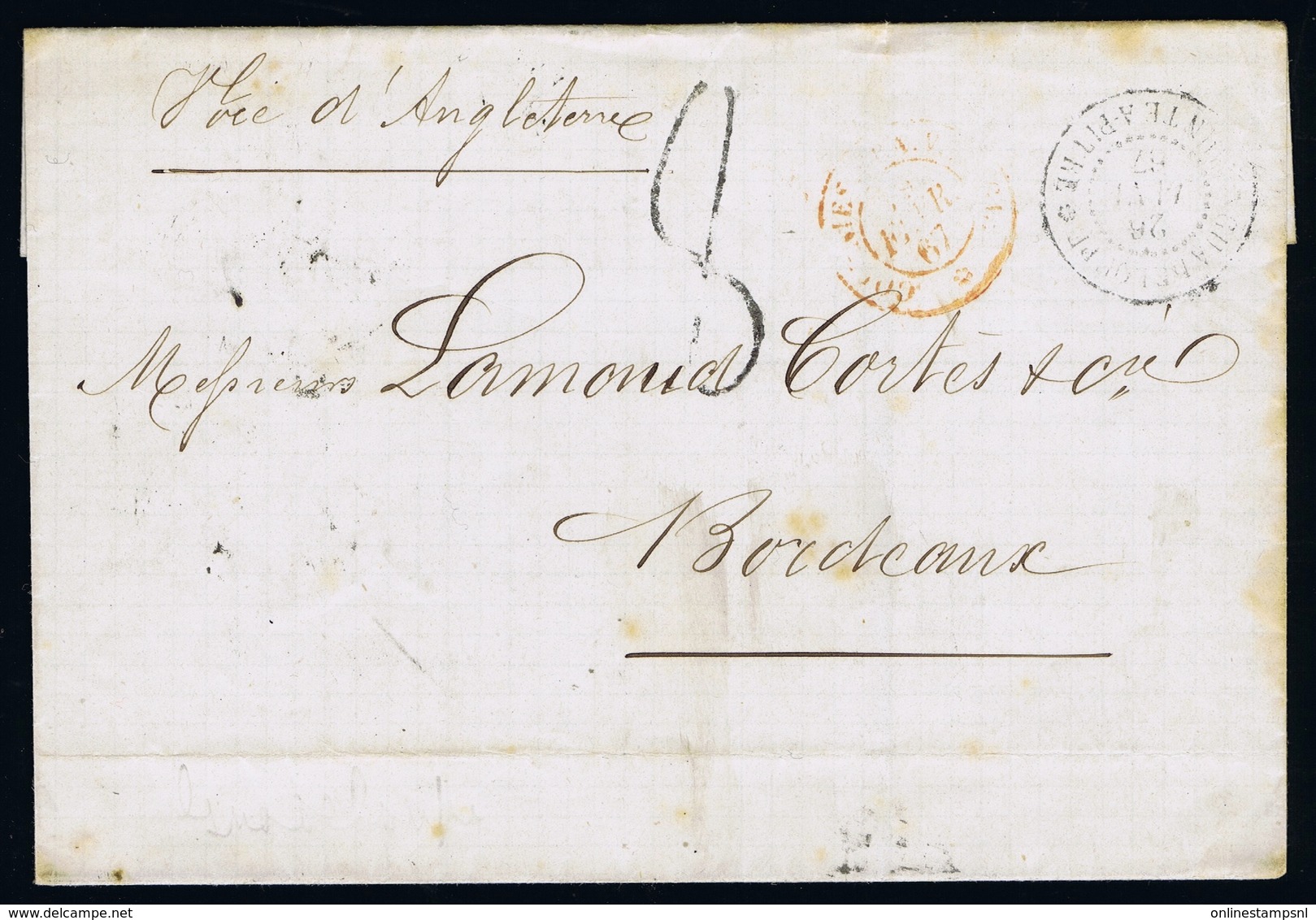 GUADELOUPE Cover 1867 Cachet D3 POINTE A PITRE -> Bordeaux  Colonies Par Bordeaux, Voie D'Angleterre - Covers & Documents