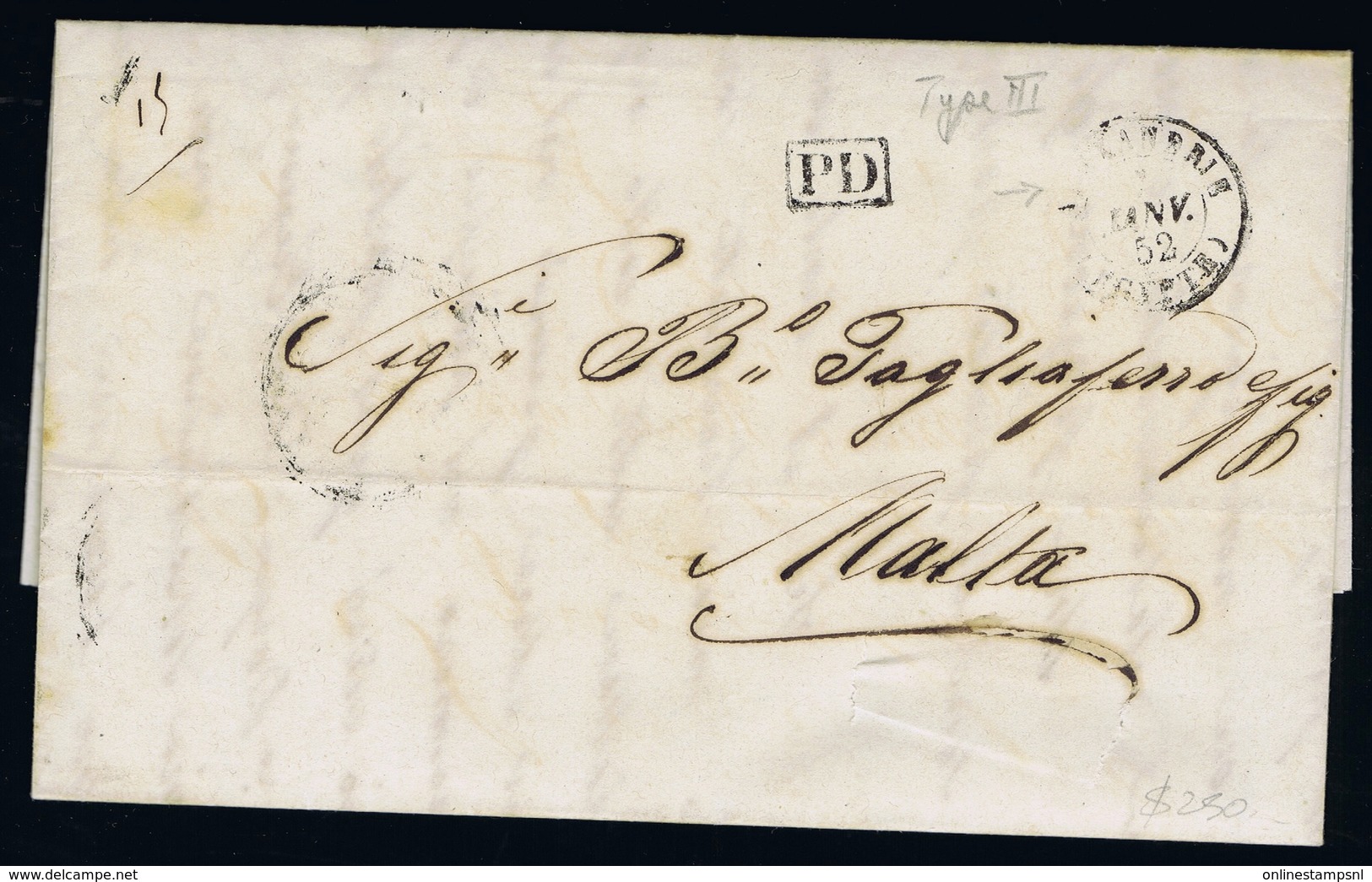 ALEAXANDRIA -> MALTA 1852  Complete Letter PD IN BLANCK - Levant Britannique