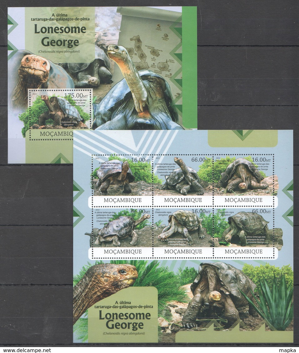 N773 2012 MOZAMBIQUE MOCAMBIQUE REPTILES TURTLES LONESOME GEORGE 1BL+1SH MNH - Tortues