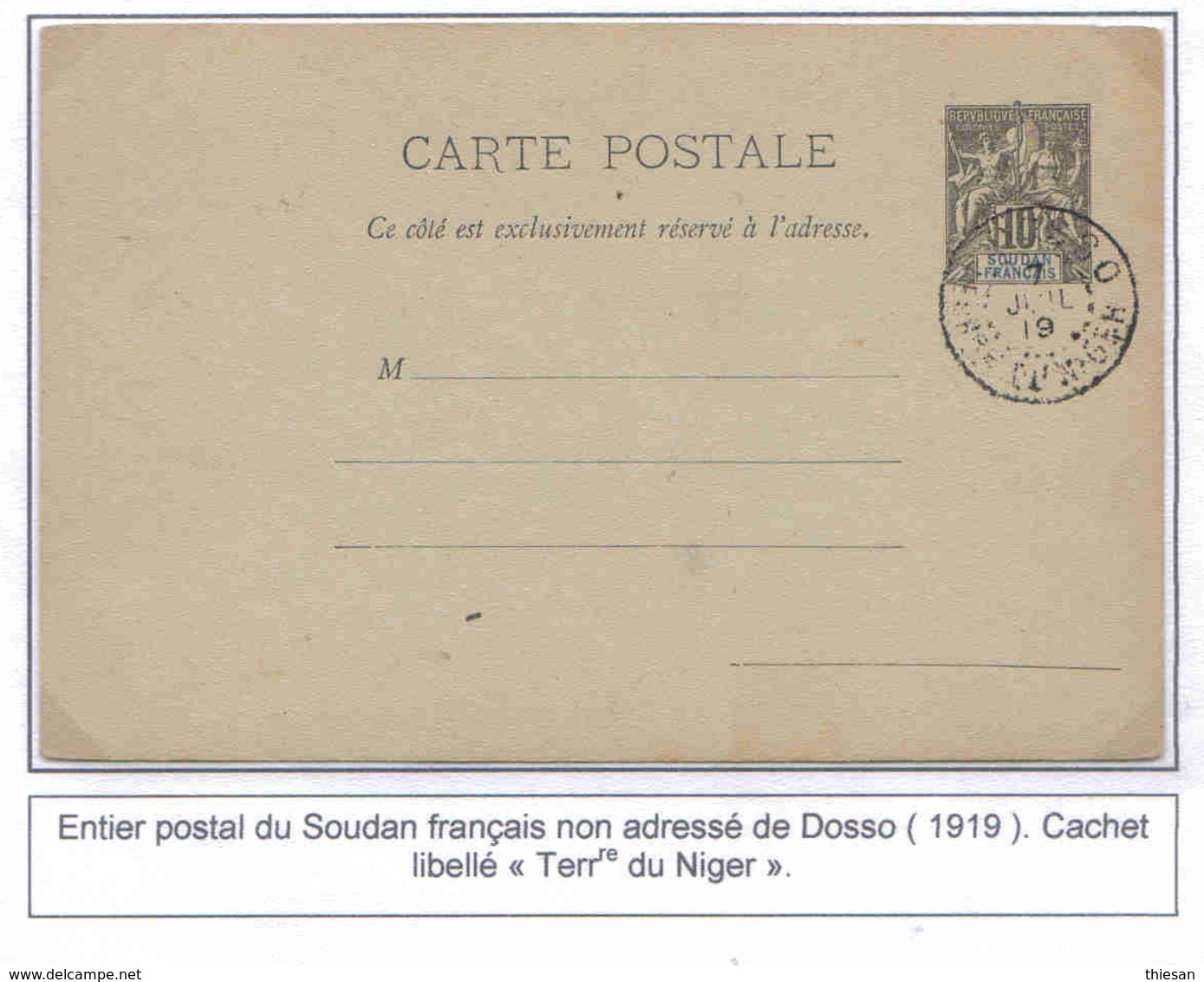 Soudan Entier Groupe Dosso Territoire Du Niger 1919 Stationary Ganzsache Entero - Briefe U. Dokumente