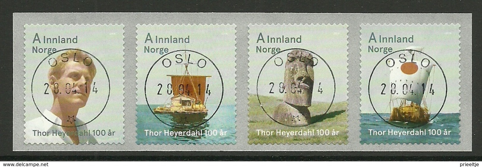 Norway 2014 Thor Heyerdahl Strip Central Cancel Y.T. 1798/1801 (0) - Oblitérés
