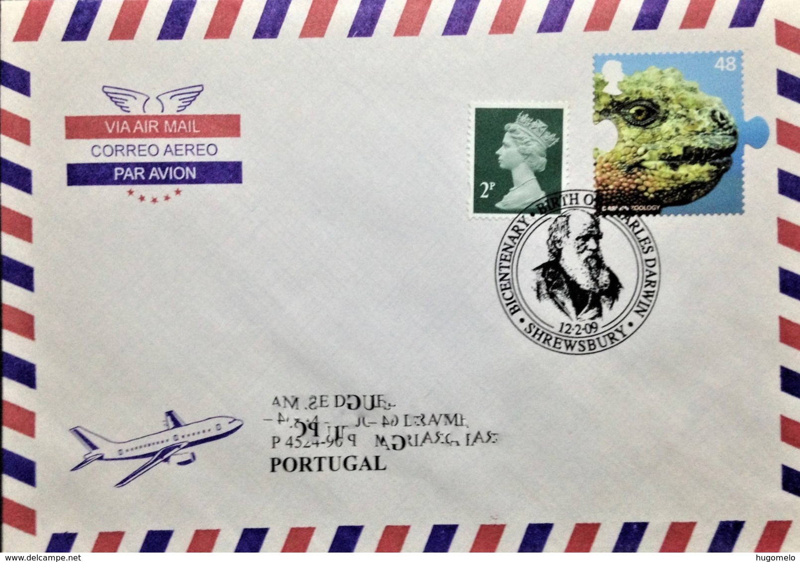 Great Britain, Circulated Cover To Portugal, "Famous People", "Charles Darwin", "Zoology", "Turtles", 2009 - Covers & Documents