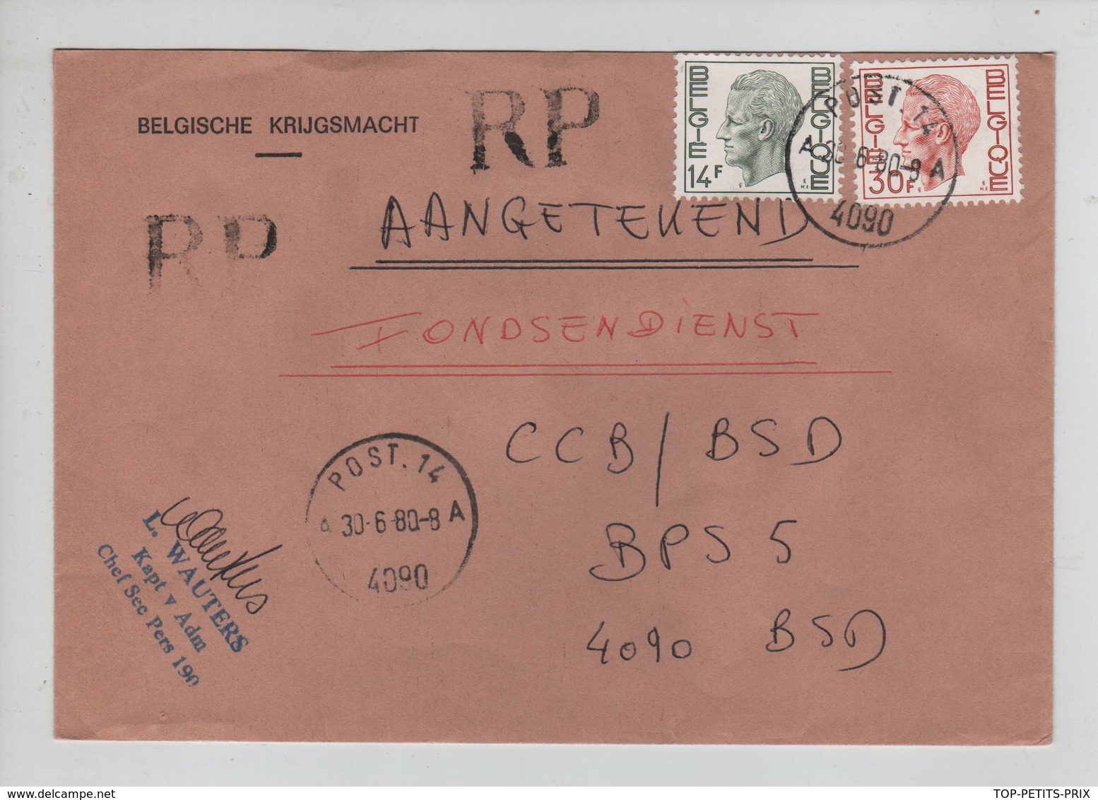 REF416/ TP 1649-1823 Baudouin Elström S/L.recommandée C.Post.14 30/6/1980 > BPS 5 - Lettres & Documents