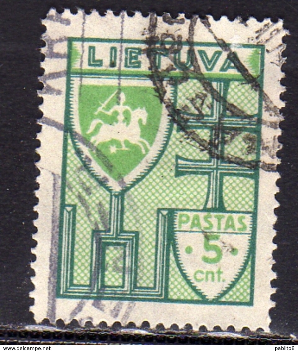 LITHUANIA LITUANIA LIETUVA 1934 1935 COAT OF ARMS STEMMA ARMOIRIES CENT. 5c USATO USED OBLITERE' - Lithuania