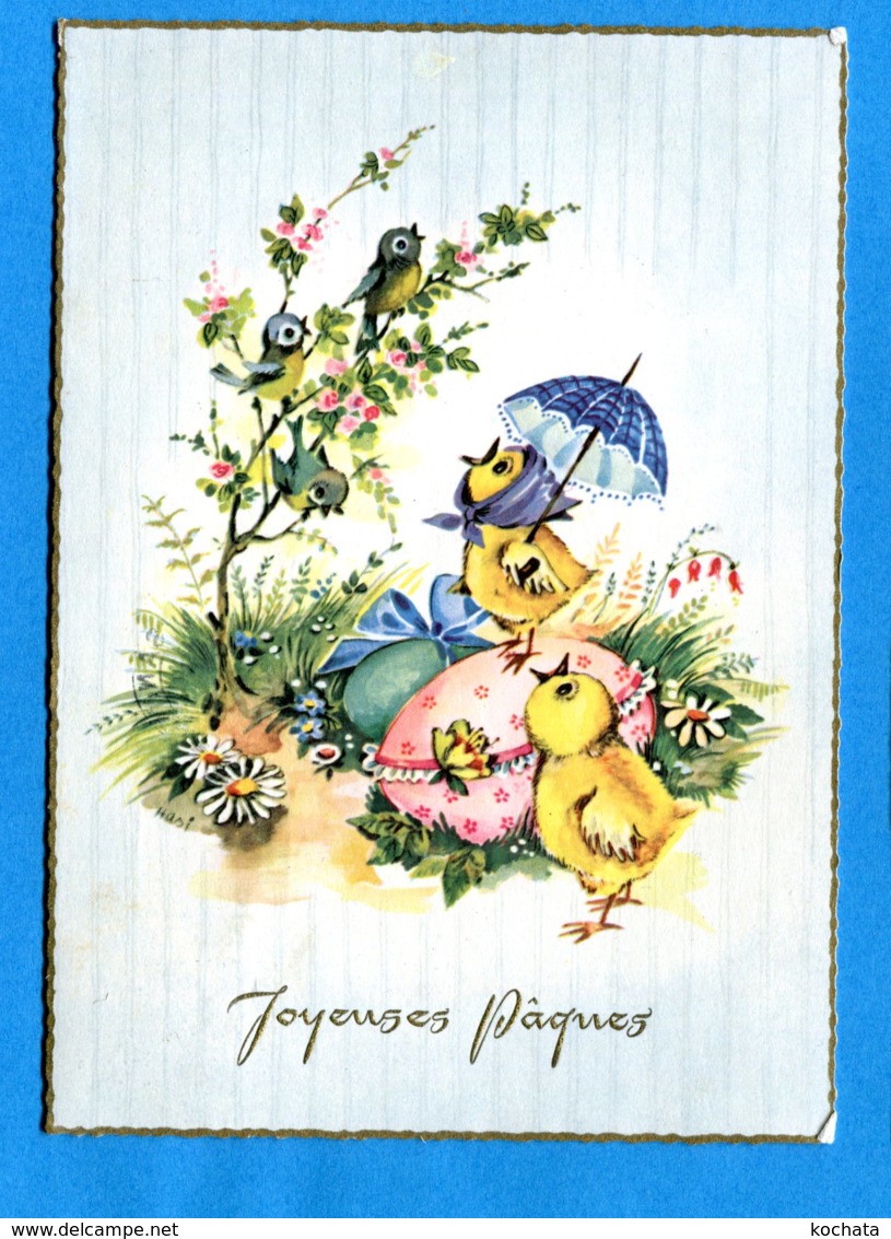 NY094, Oiseau, Bird, Papillon, Butterfly, Parapluie, Poussin, Oeufs De Pâques, GF, Circulée 1962 - Ostern