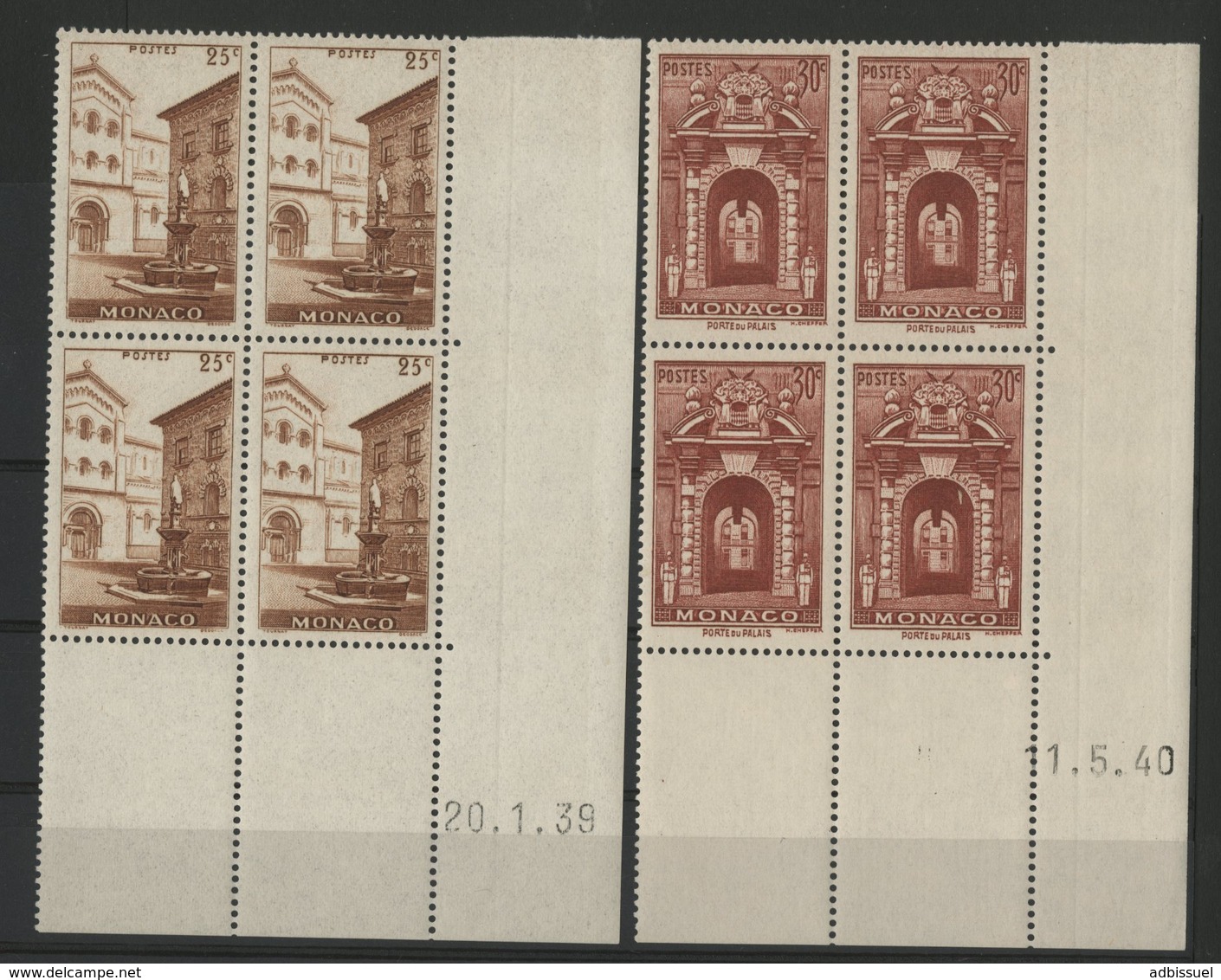 MONACO N° 170 + 171A. DEUX Blocs De 4. Neufs ** (MNH) Avec Coins Datés Du 20/1/39 Et Du 11/5/40. TB - Ungebraucht