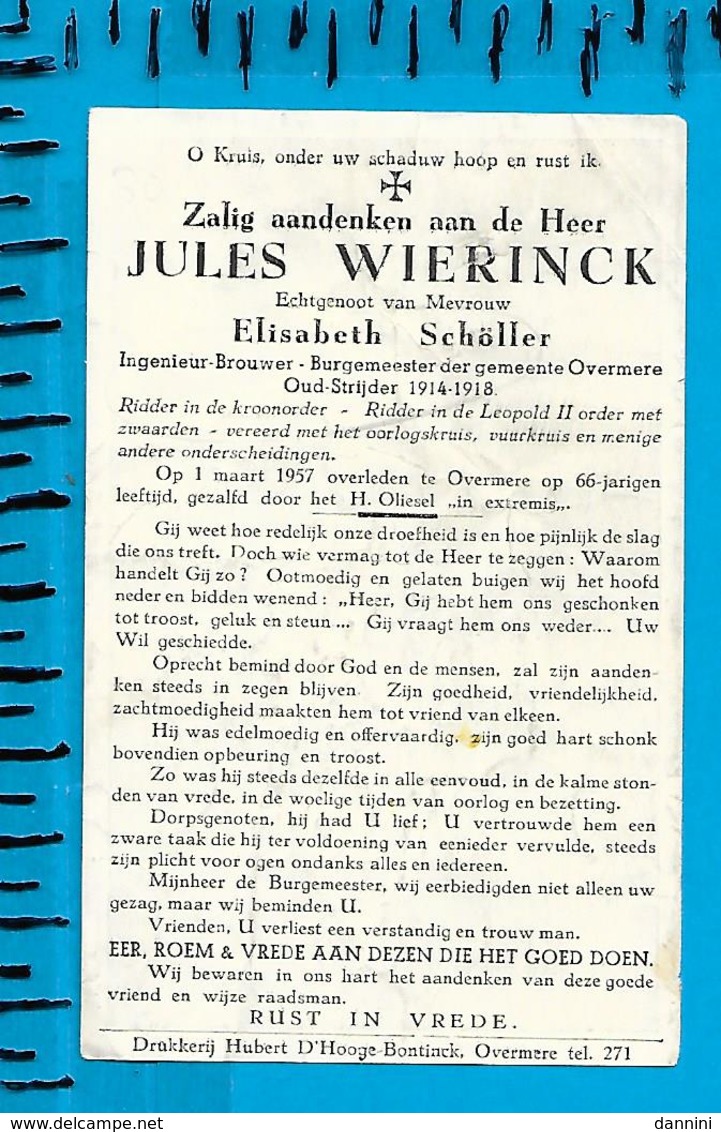 Burgemeester   Overmere   Wierinck   Schôller - Images Religieuses