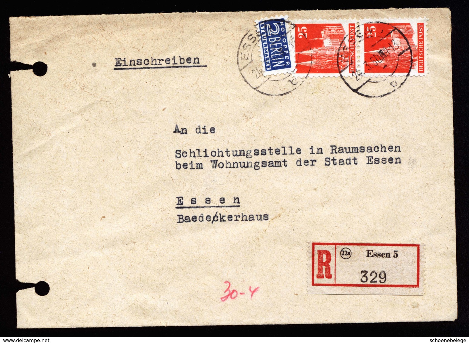 A6615) Bizone Orts-R-Brief Essen 24.03.50 M. MeF Mi.87wg (2) - Cartas & Documentos