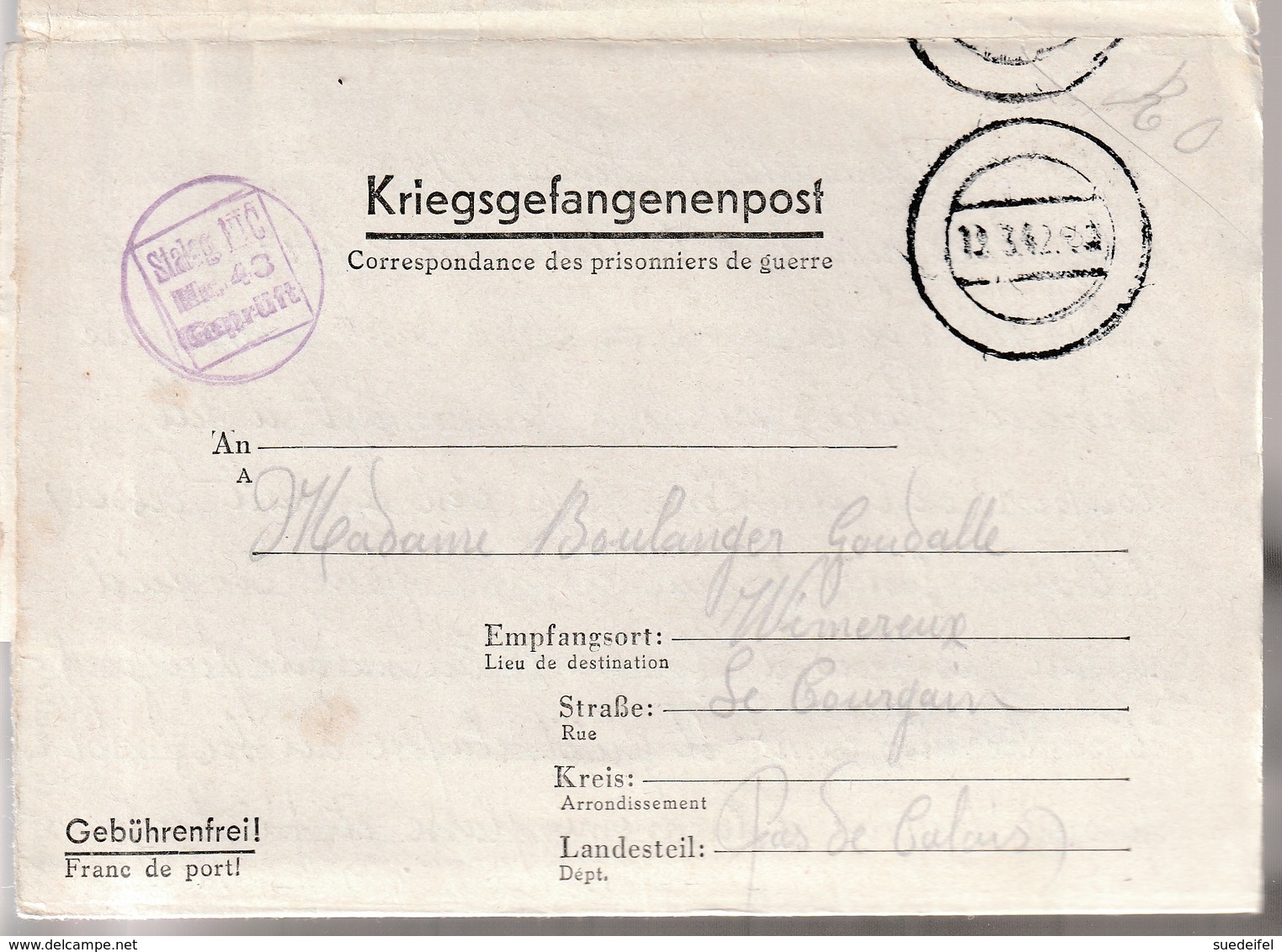 Correspondance Des Prisisonier De Guerre, Stalag III C (Alt Drewitz) Par Wimereux (Pas De Calais - Guerre De 1939-45