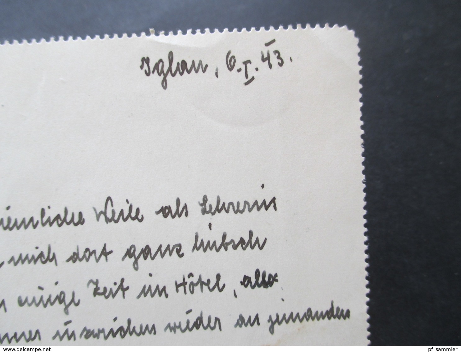 Böhmen und Mähren GA Kartenbrief K 4 aus Iglau nach Berlin Luft Gau Postamt Marke handschriftlich überschrieben Feldpost