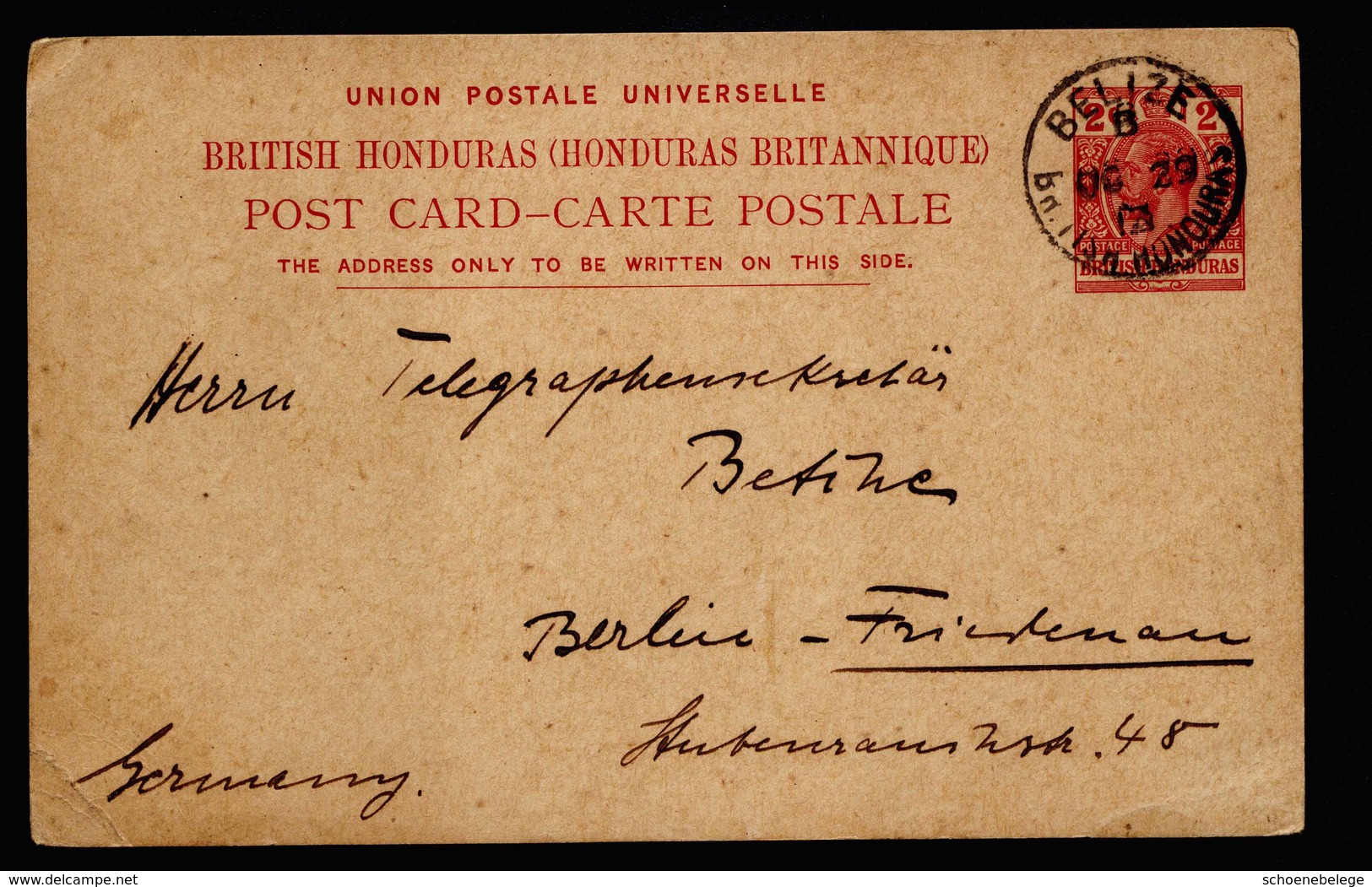 A6620) British Honduras UK Karte Von Belize 29.10.13 N. Berlin / Germany - Honduras Britannique (...-1970)