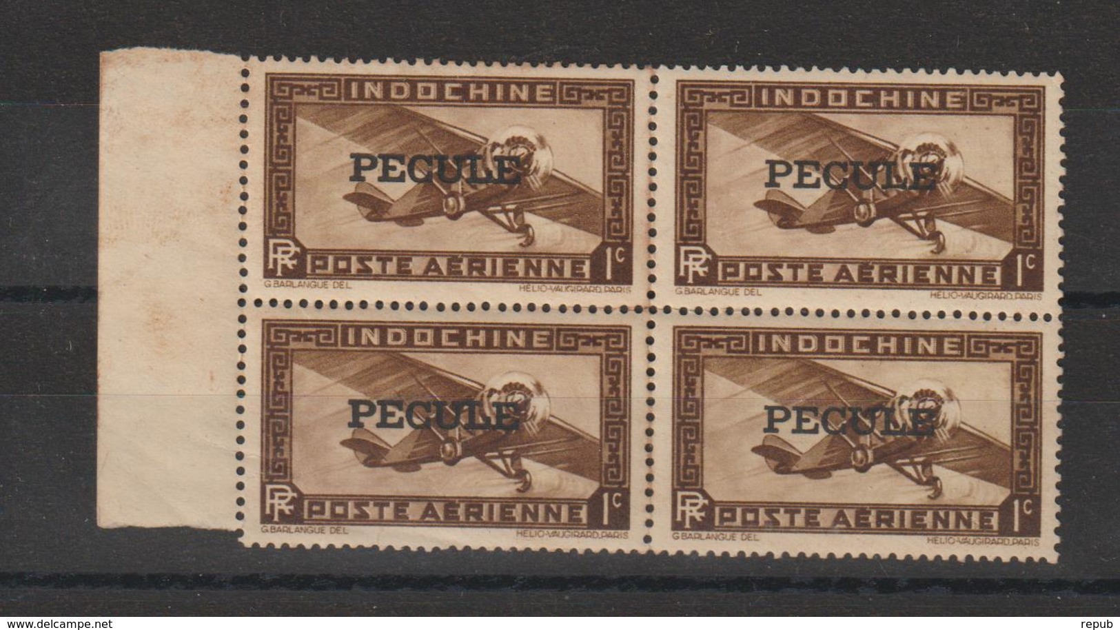 Indochine PA1 Surcharge Pecule Utilisation Fiscale Gomme Coloniale Bloc De 4 ** MNH - Poste Aérienne