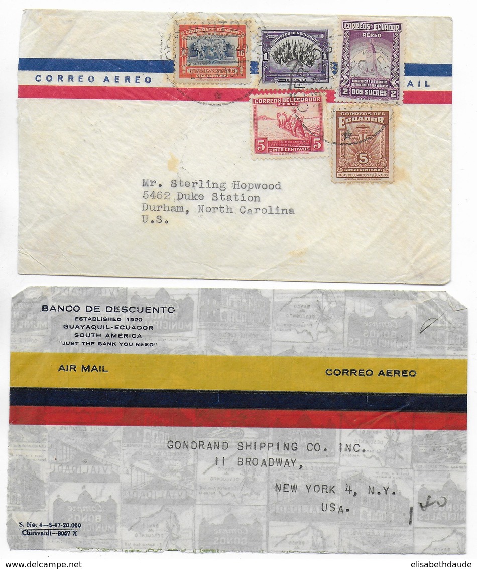 ECUADOR - LOT De 5 ENVELOPPES Par AVION Dont RECOMMANDE / CENSURE... => USA - Equateur