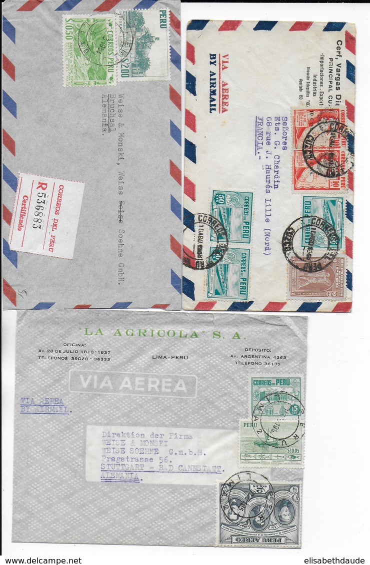 PEROU - LOT De 3 ENVELOPPES Par AVION (LIMA / CALLAO / CUZCO) => EUROPE - Peru