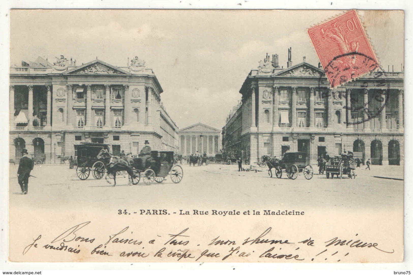 75 - PARIS 8 - La Rue Royale Et La Madeleine (vues De La Place De La Concorde) - 34 - 1905 - Arrondissement: 08