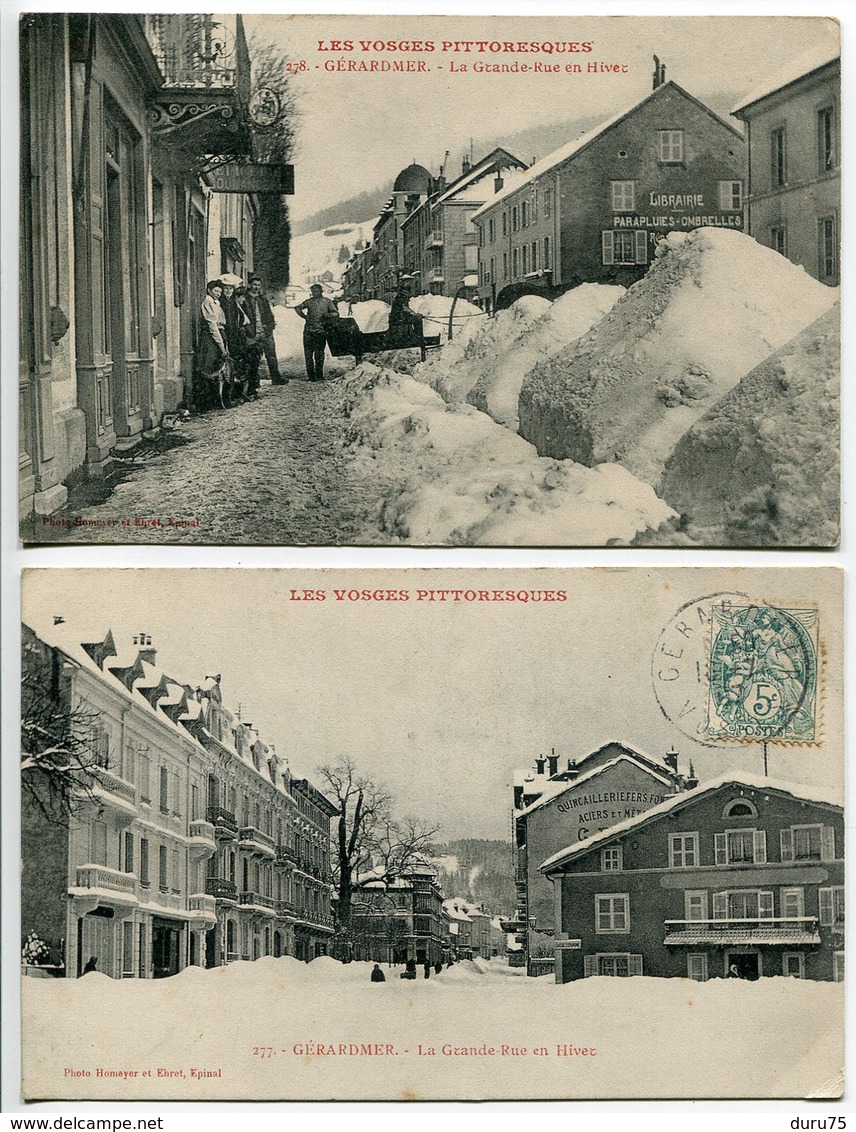 LOT 2 CPA * GERARDMER La Grande Rue En Hiver ( Animée ) - Gerardmer