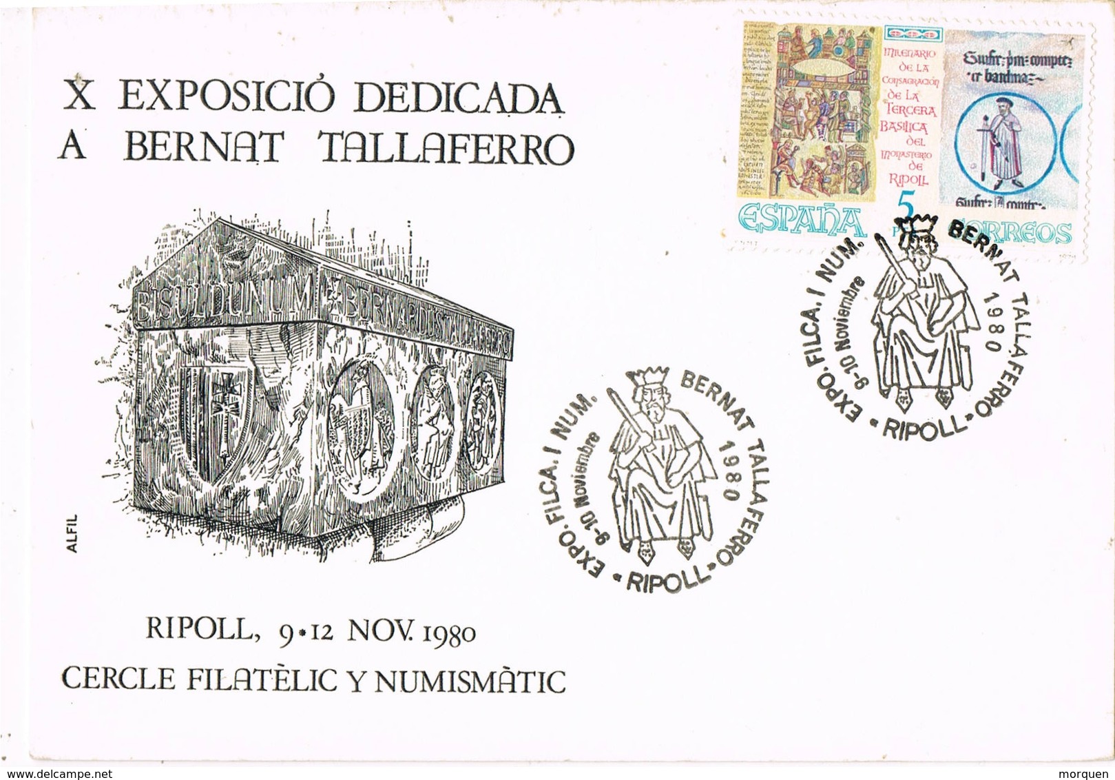 35910. Tarjeta RIPOLL (Gerona) 1980. X Exposicion Filatelica BERNAT TALLAFERRO - Cartas & Documentos