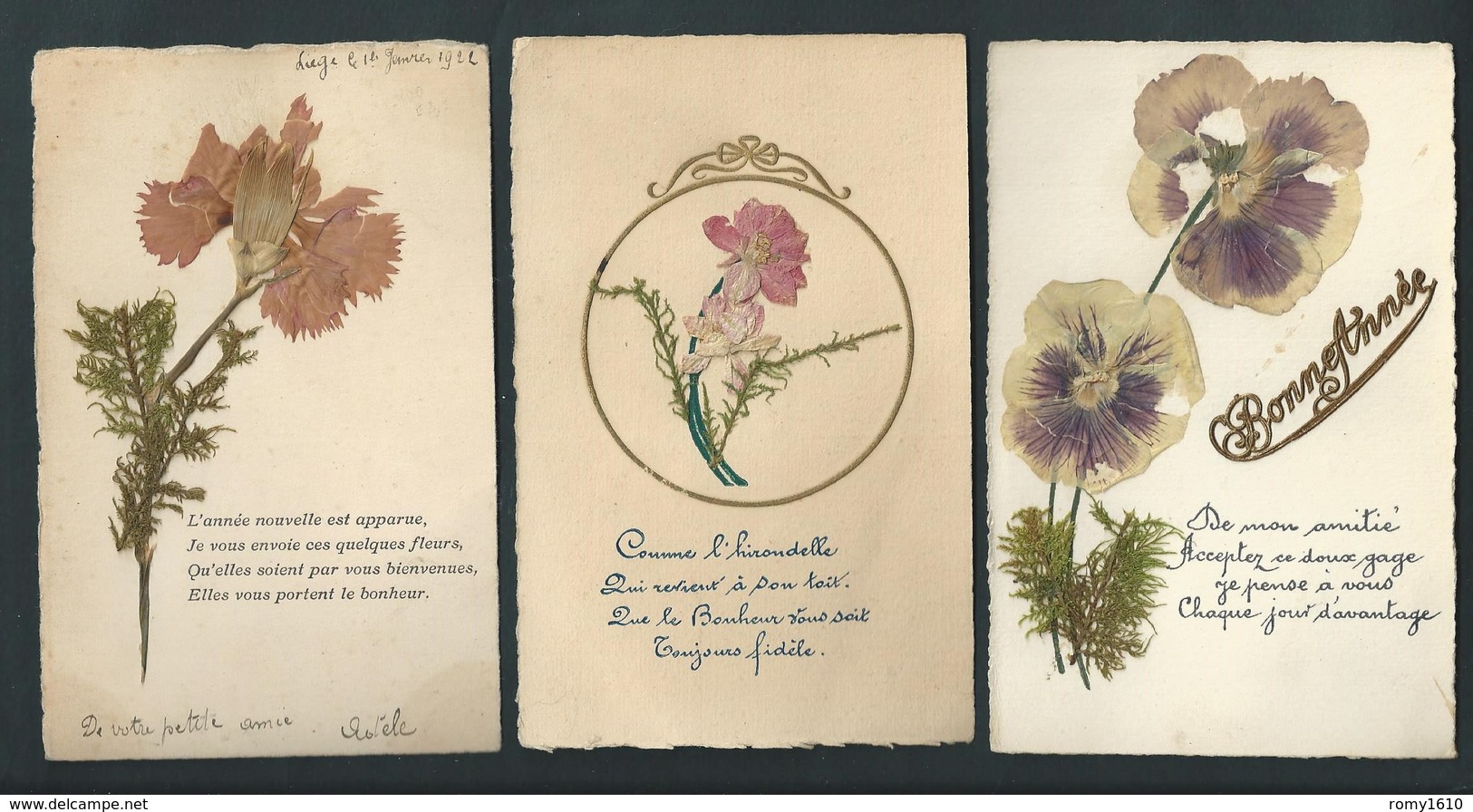 Petit Lot De 6 Cartes. Fleurs Naturelles Séchées, Poèmes, Poésies. - Autres & Non Classés